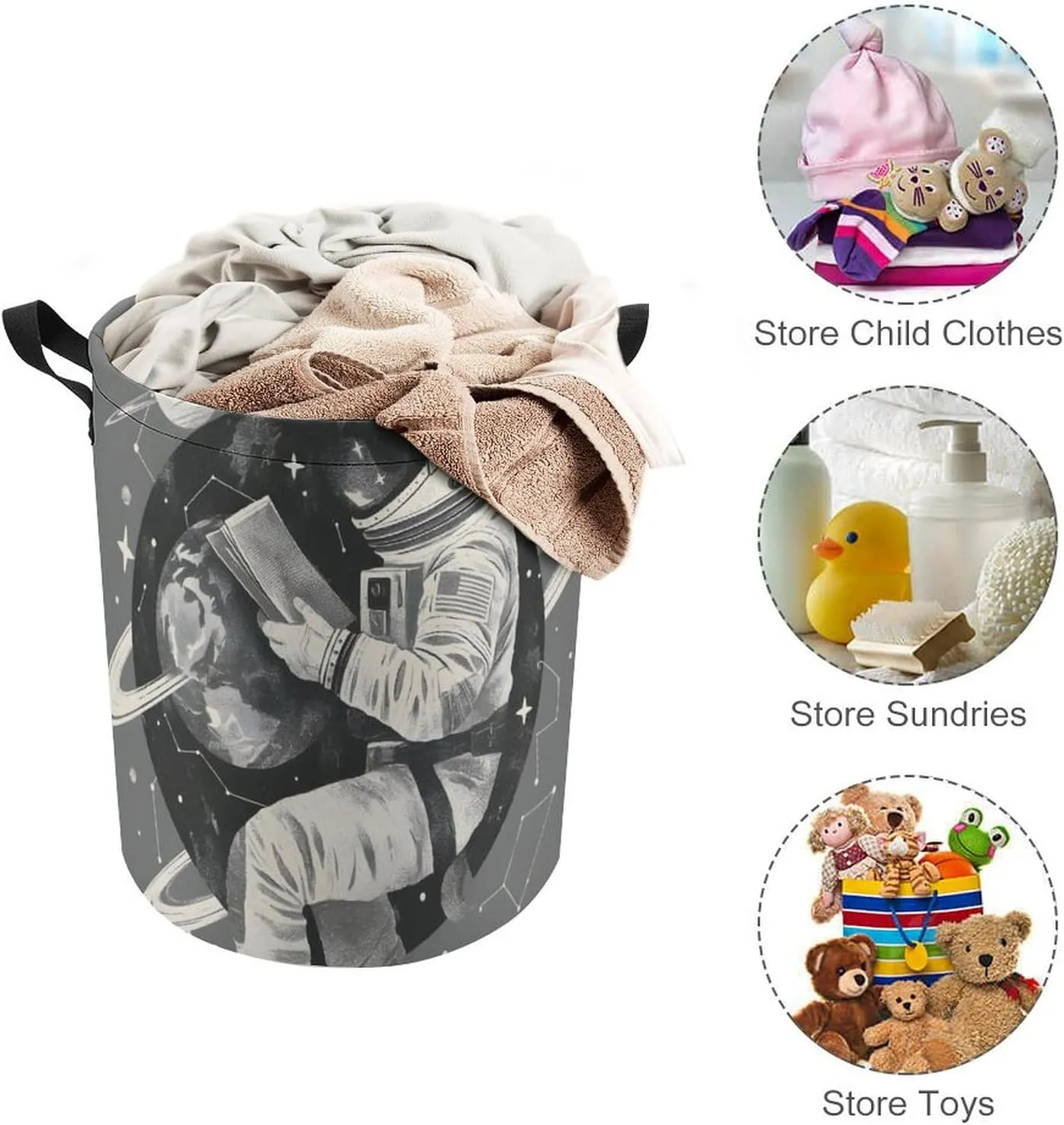 Laundry Hampers, Large Drawstring Laundry Bag, Removable Laundry Bags, Collapsible Storage Bin with Handles for Home Organization, Kids Room, Nursery Font