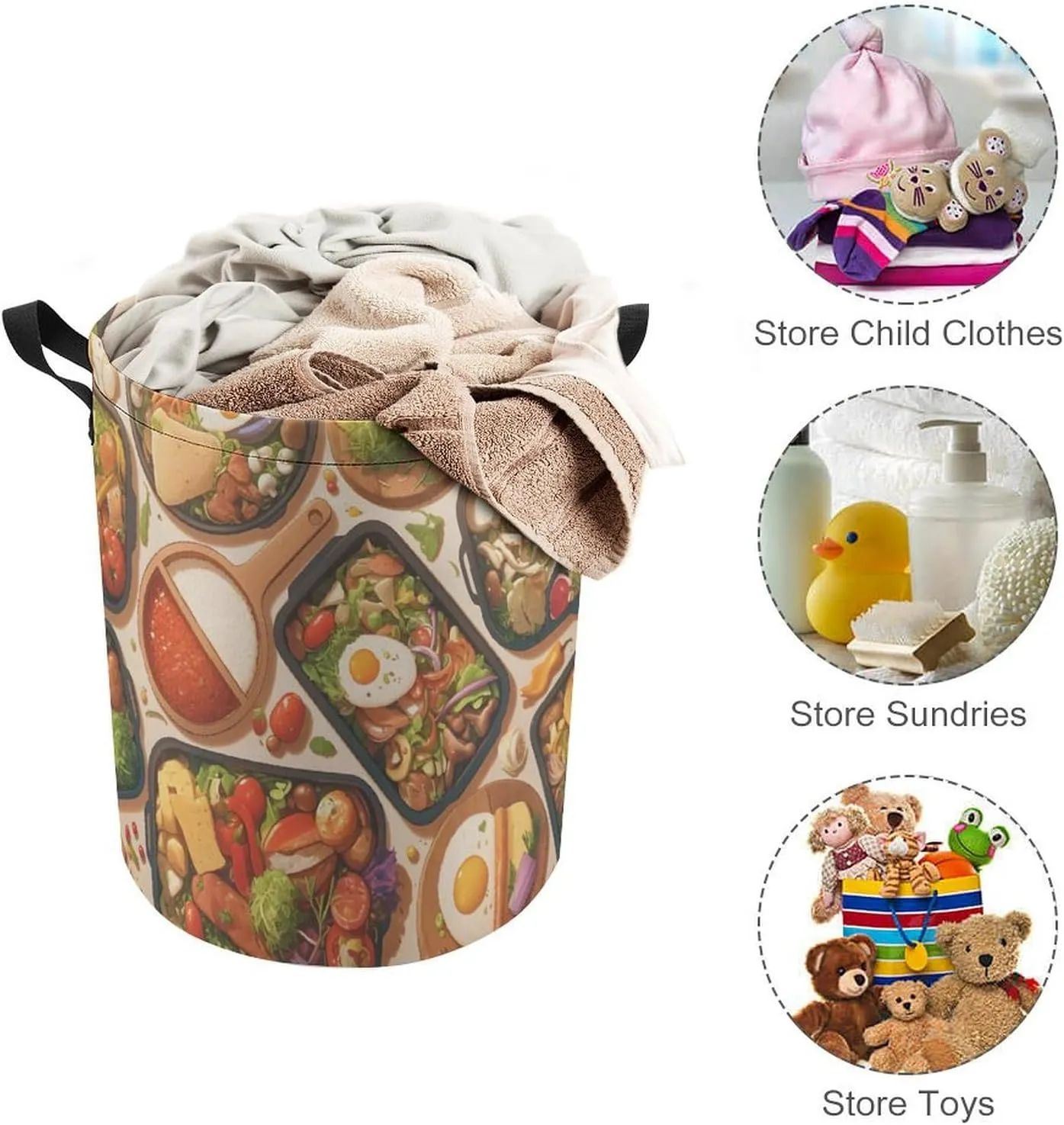 Laundry Hampers, Large Drawstring Laundry Bag, Removable Laundry Bags, Collapsible Storage Bin with Handles for Home Organization, Kids Room, Nursery Food Group
