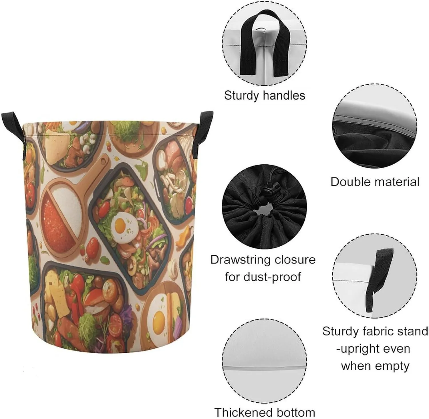 Laundry Hampers, Large Drawstring Laundry Bag, Removable Laundry Bags, Collapsible Storage Bin with Handles for Home Organization, Kids Room, Nursery Food Group