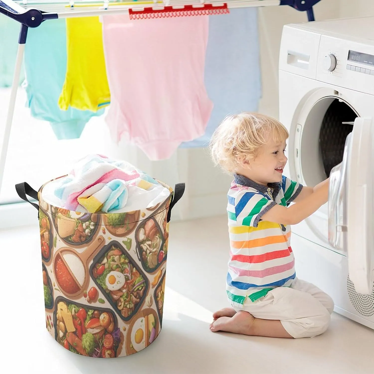 Laundry Hampers, Large Drawstring Laundry Bag, Removable Laundry Bags, Collapsible Storage Bin with Handles for Home Organization, Kids Room, Nursery Food Group