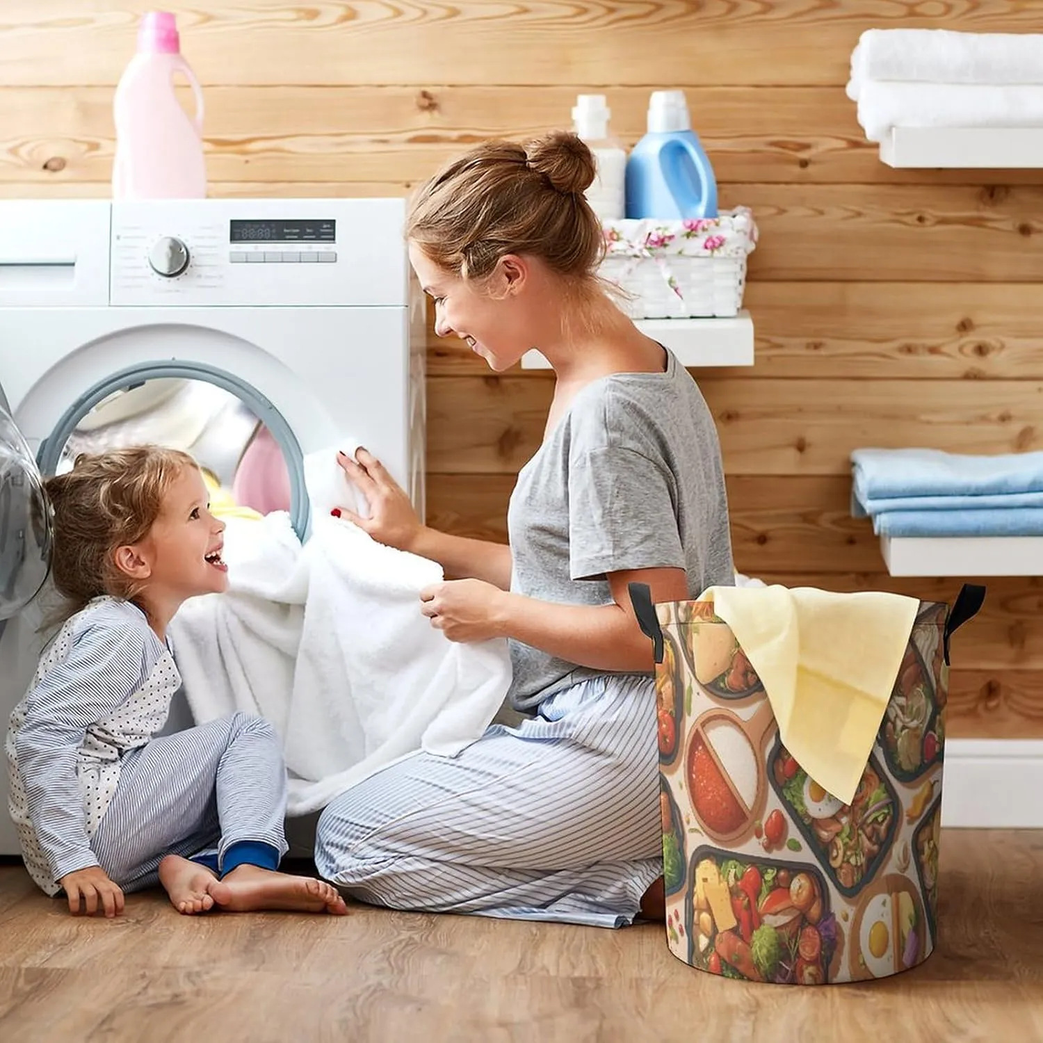 Laundry Hampers, Large Drawstring Laundry Bag, Removable Laundry Bags, Collapsible Storage Bin with Handles for Home Organization, Kids Room, Nursery Food Group