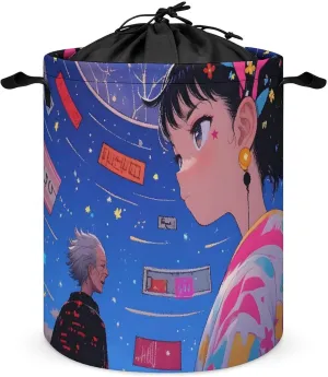 Laundry Hampers, Large Drawstring Laundry Bag, Removable Laundry Bags, Collapsible Storage Bin with Handles for Home Organization, Kids Room, Nursery Happy