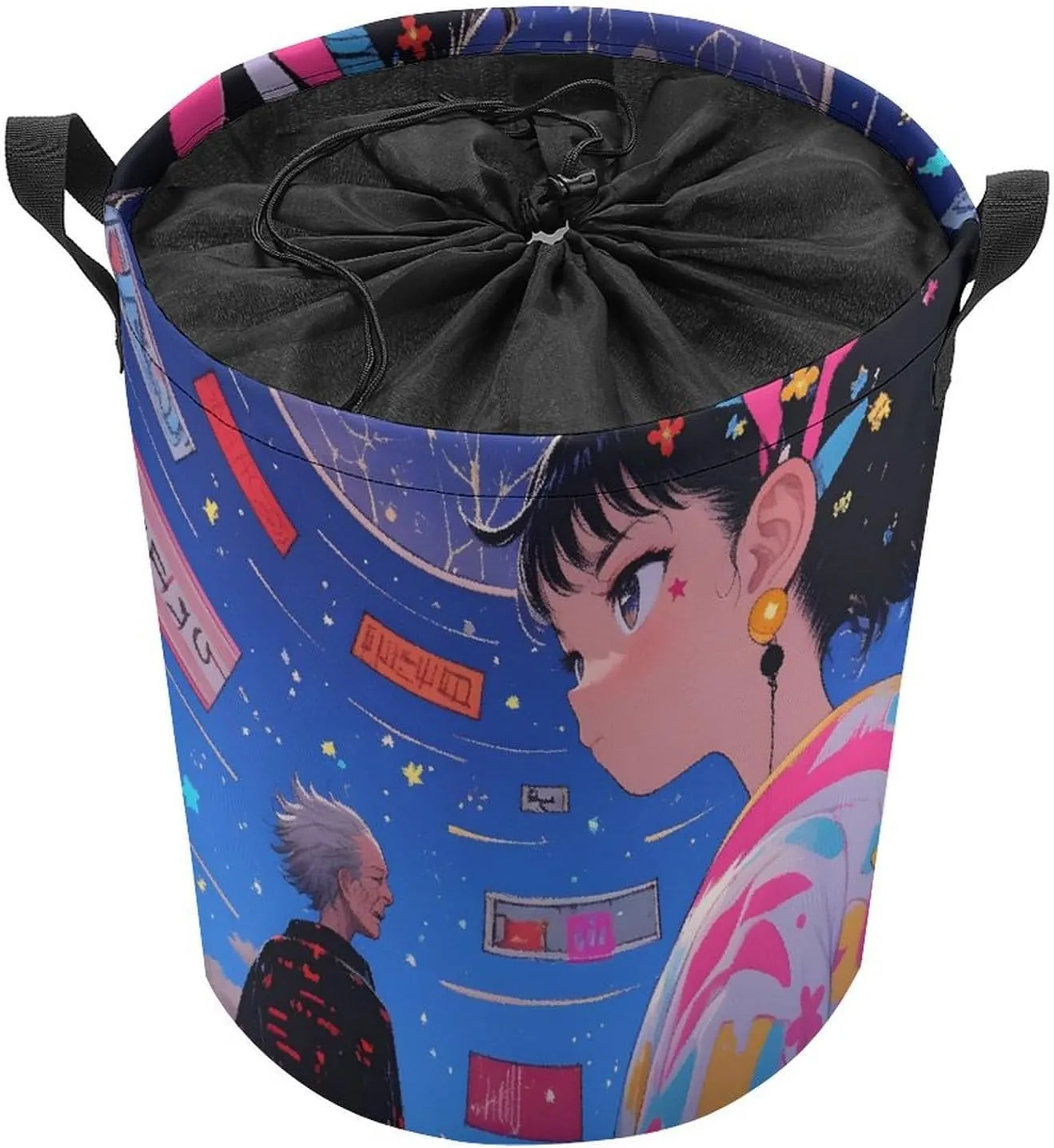Laundry Hampers, Large Drawstring Laundry Bag, Removable Laundry Bags, Collapsible Storage Bin with Handles for Home Organization, Kids Room, Nursery Happy