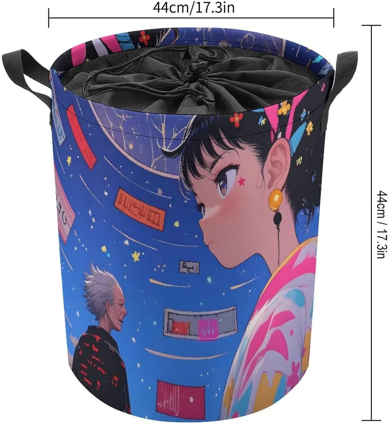 Laundry Hampers, Large Drawstring Laundry Bag, Removable Laundry Bags, Collapsible Storage Bin with Handles for Home Organization, Kids Room, Nursery Happy