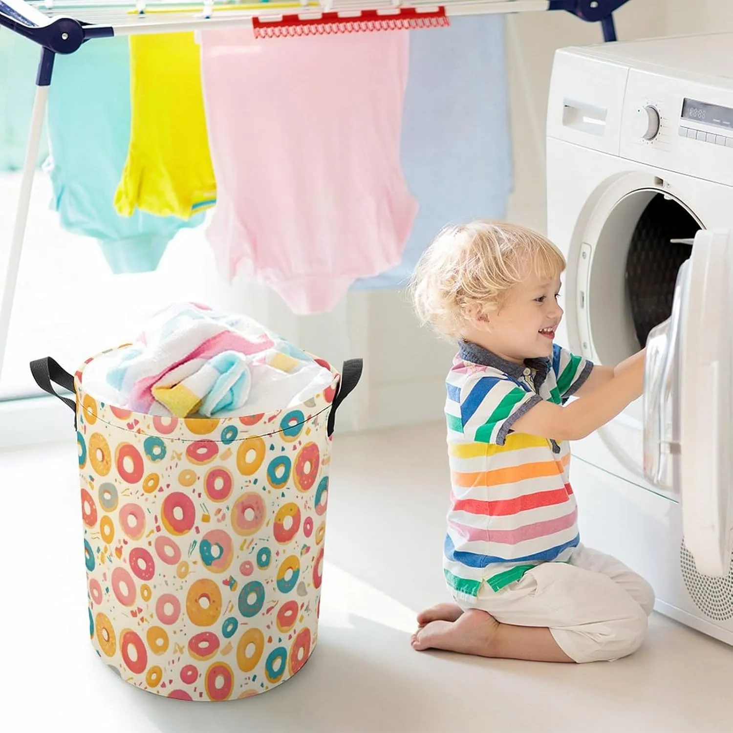 Laundry Hampers, Large Drawstring Laundry Bag, Removable Laundry Bags, Collapsible Storage Bin with Handles for Home Organization, Kids Room, Nursery Illustration