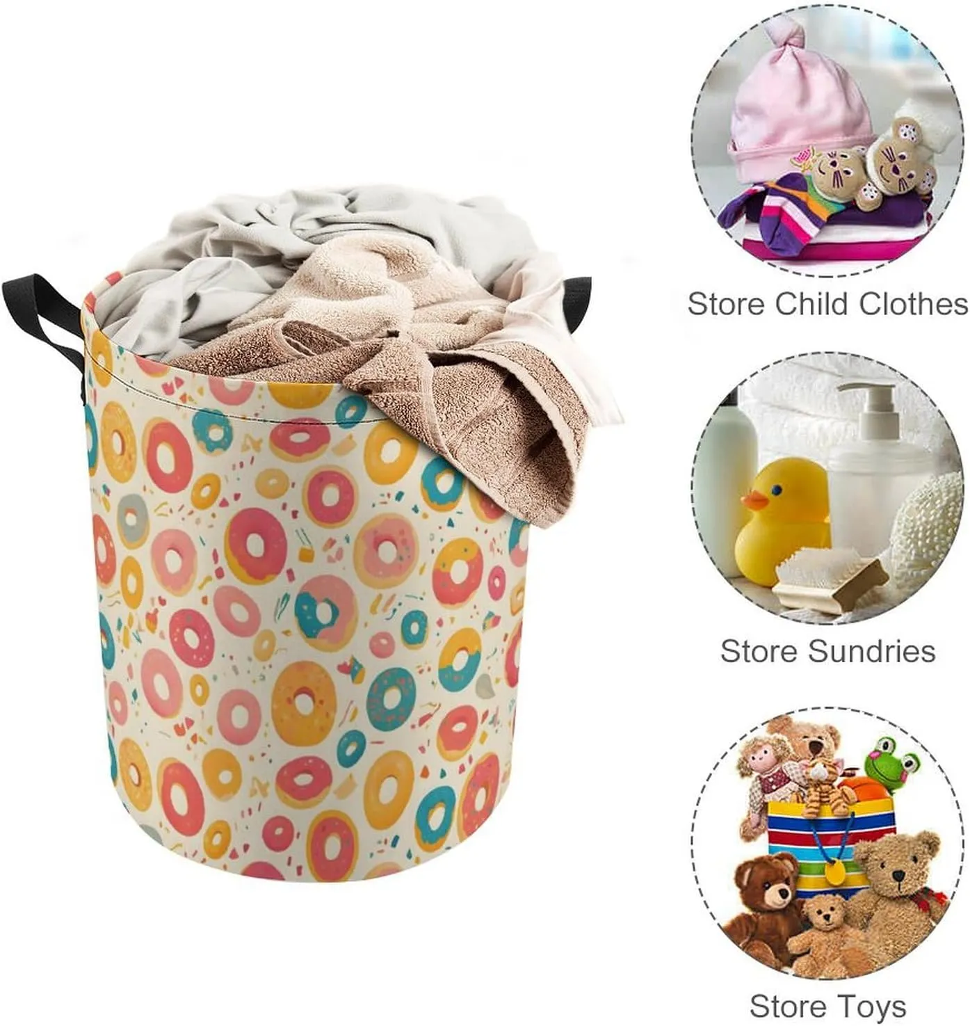Laundry Hampers, Large Drawstring Laundry Bag, Removable Laundry Bags, Collapsible Storage Bin with Handles for Home Organization, Kids Room, Nursery Illustration