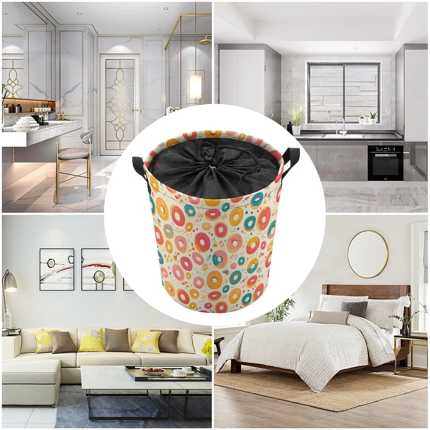 Laundry Hampers, Large Drawstring Laundry Bag, Removable Laundry Bags, Collapsible Storage Bin with Handles for Home Organization, Kids Room, Nursery Illustration