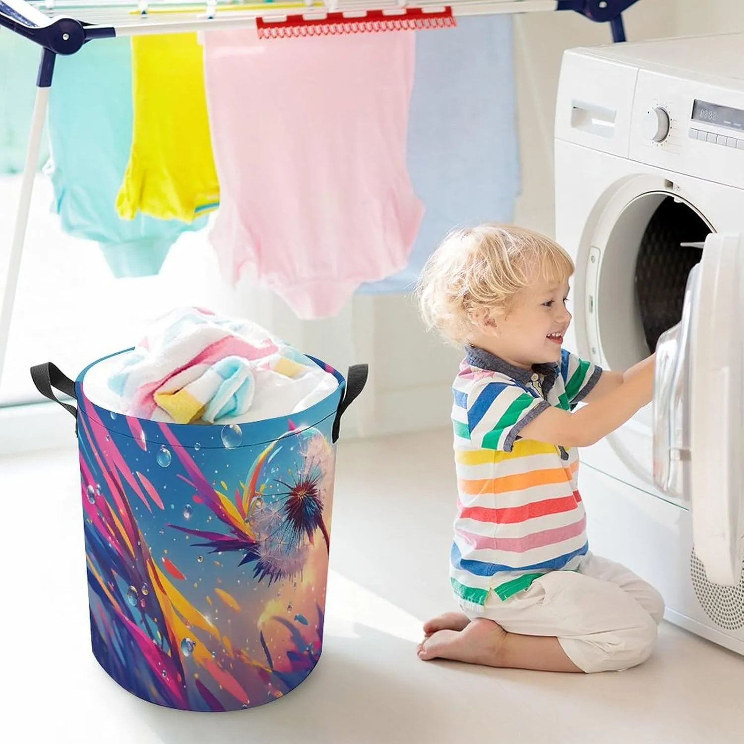 Laundry Hampers, Large Drawstring Laundry Bag, Removable Laundry Bags, Collapsible Storage Bin with Handles for Home Organization, Kids Room, Nursery Midnight