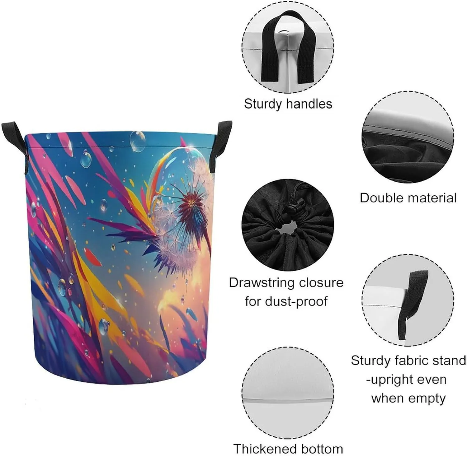 Laundry Hampers, Large Drawstring Laundry Bag, Removable Laundry Bags, Collapsible Storage Bin with Handles for Home Organization, Kids Room, Nursery Midnight