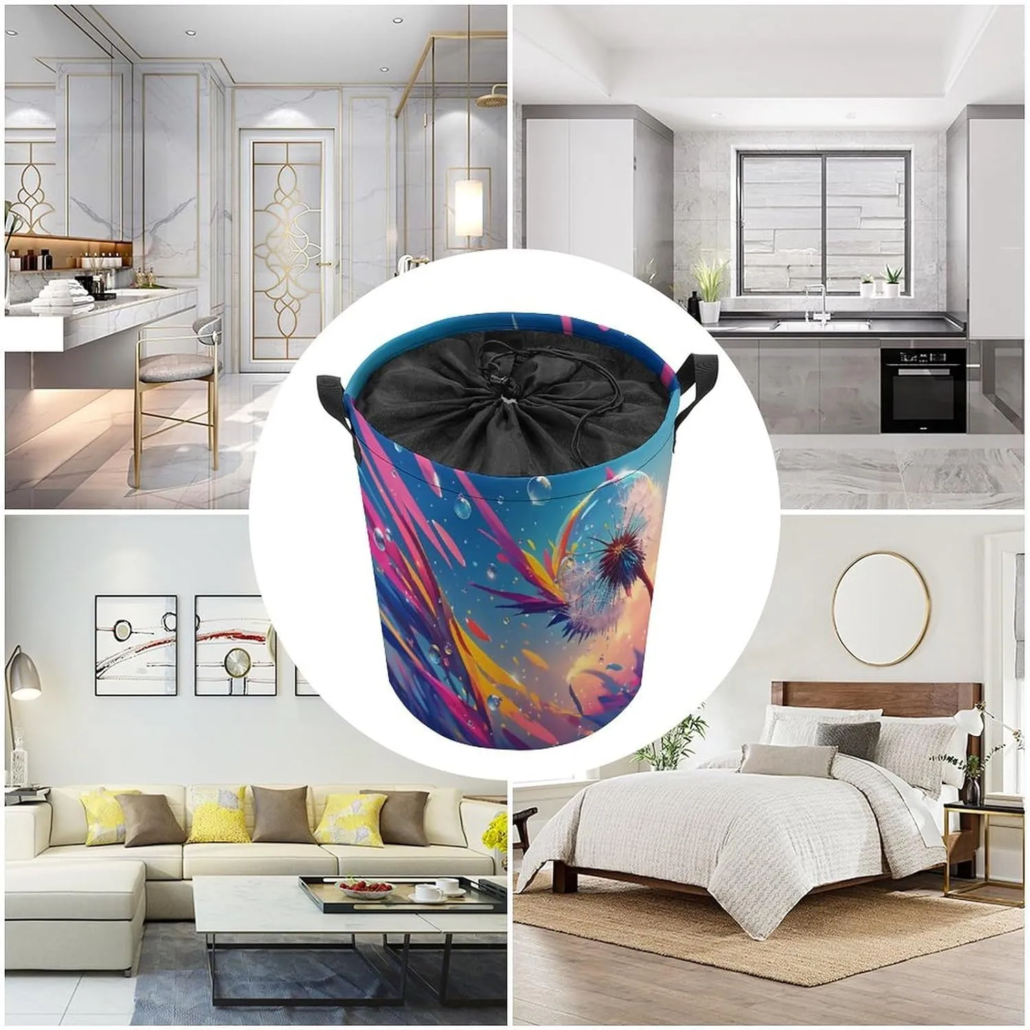 Laundry Hampers, Large Drawstring Laundry Bag, Removable Laundry Bags, Collapsible Storage Bin with Handles for Home Organization, Kids Room, Nursery Midnight