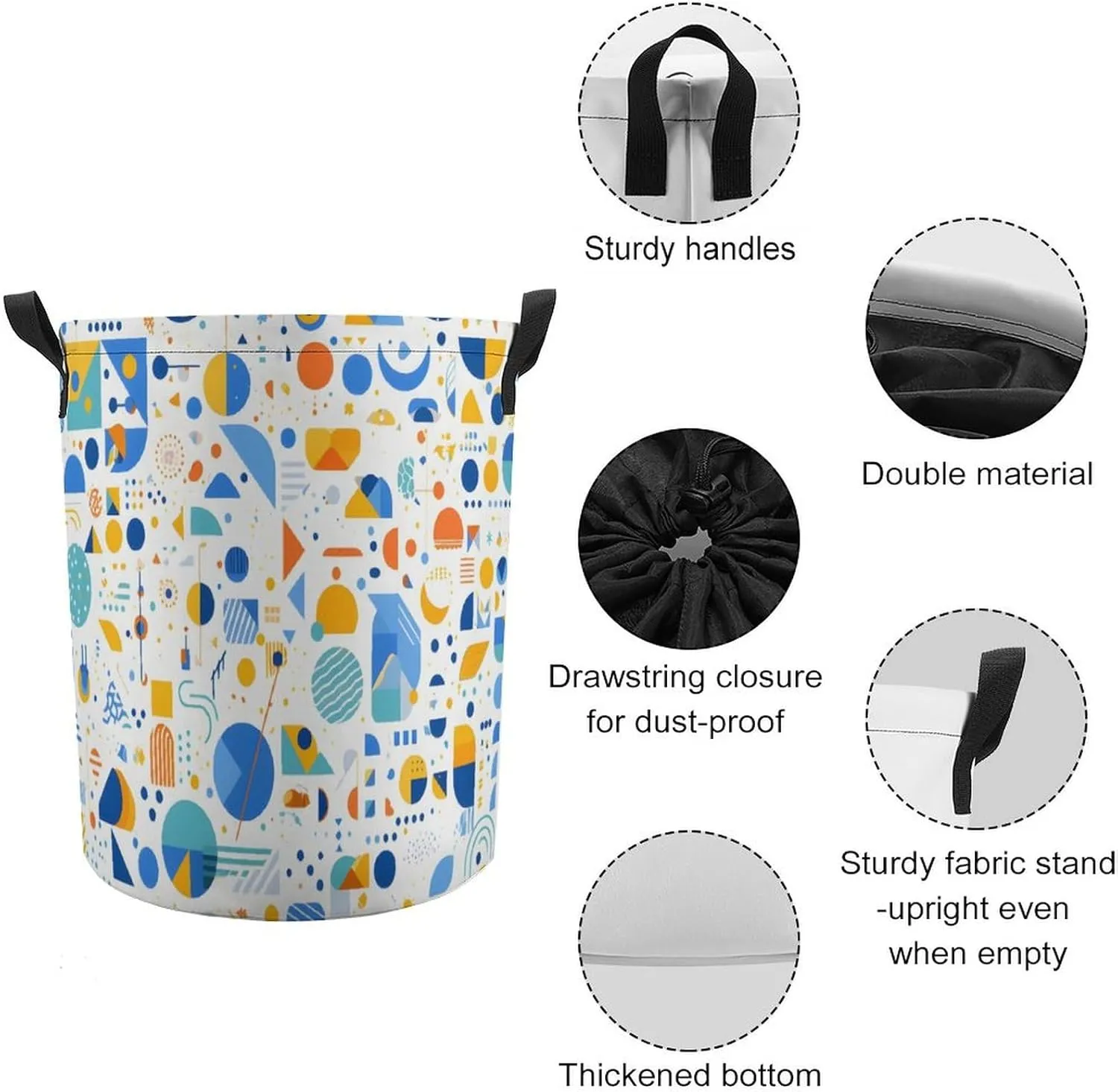 Laundry Hampers, Large Drawstring Laundry Bag, Removable Laundry Bags, Collapsible Storage Bin with Handles for Home Organization, Kids Room, Nursery Pattern