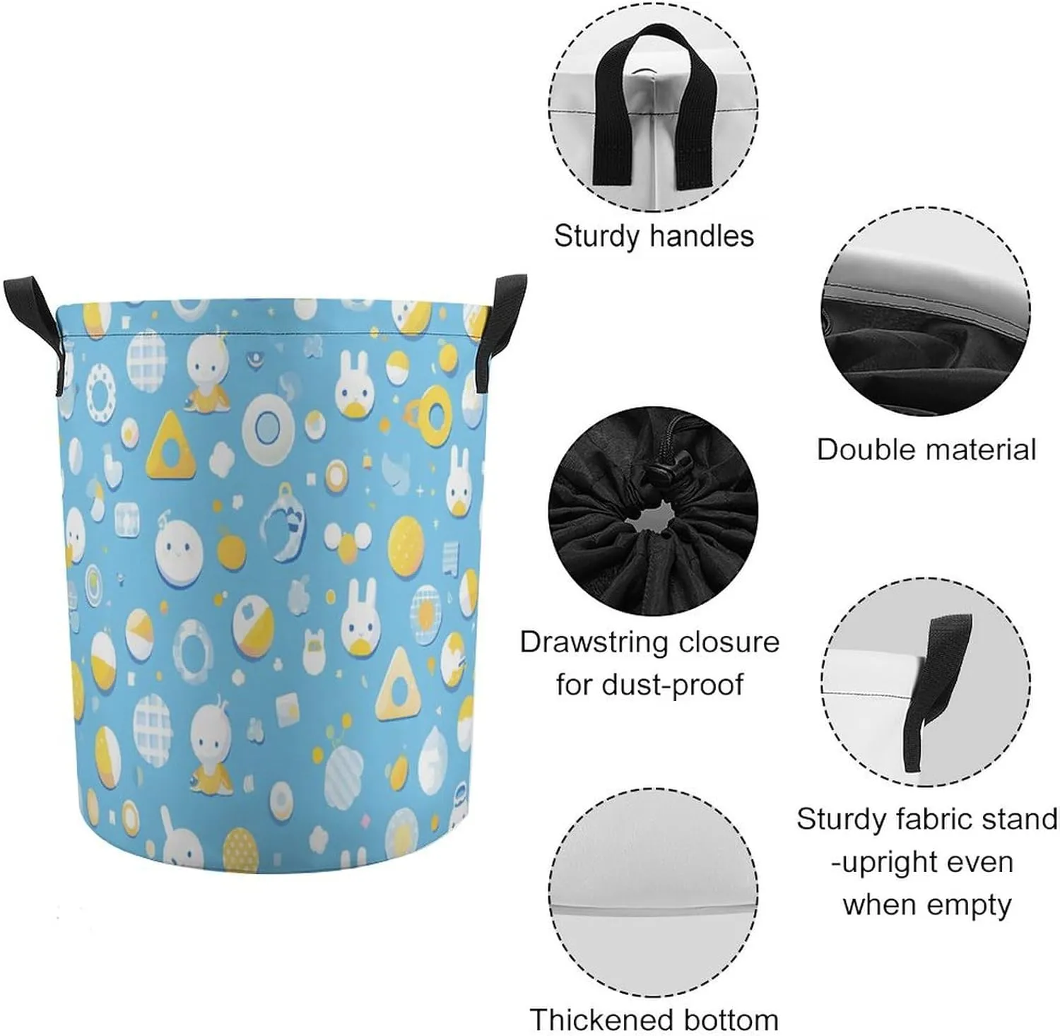 Laundry Hampers, Large Drawstring Laundry Bag, Removable Laundry Bags, Collapsible Storage Bin with Handles for Home Organization, Kids Room, Nursery Pattern