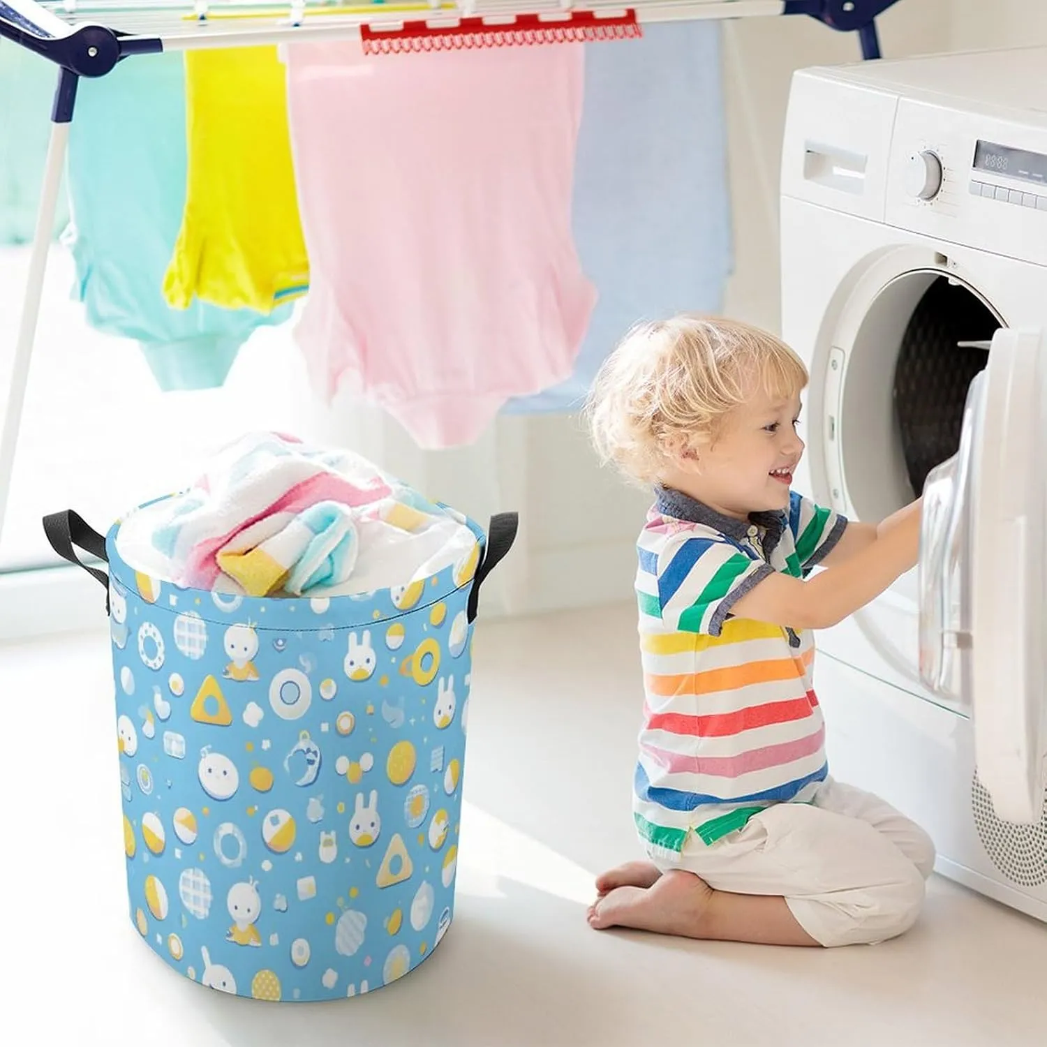 Laundry Hampers, Large Drawstring Laundry Bag, Removable Laundry Bags, Collapsible Storage Bin with Handles for Home Organization, Kids Room, Nursery Pattern