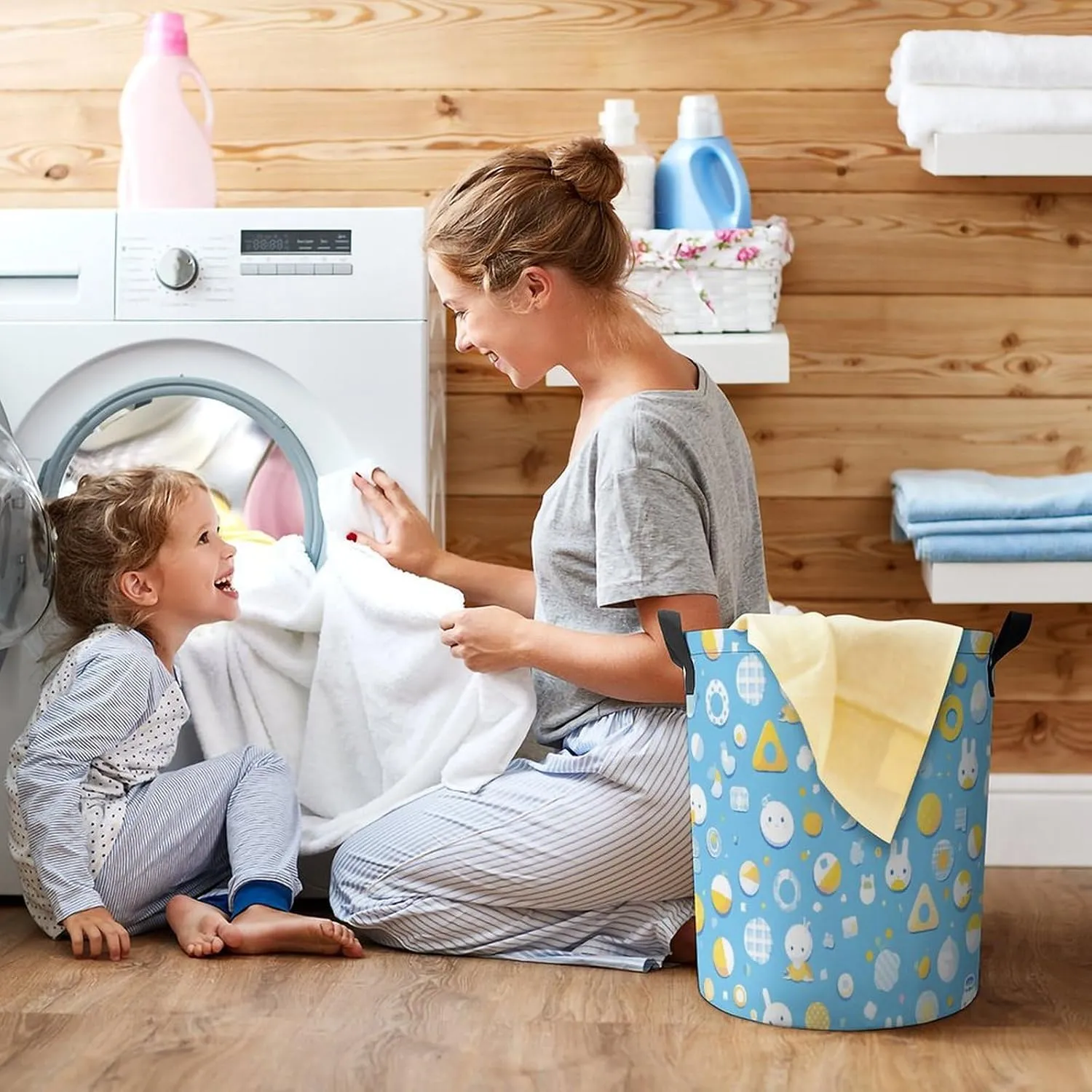 Laundry Hampers, Large Drawstring Laundry Bag, Removable Laundry Bags, Collapsible Storage Bin with Handles for Home Organization, Kids Room, Nursery Pattern