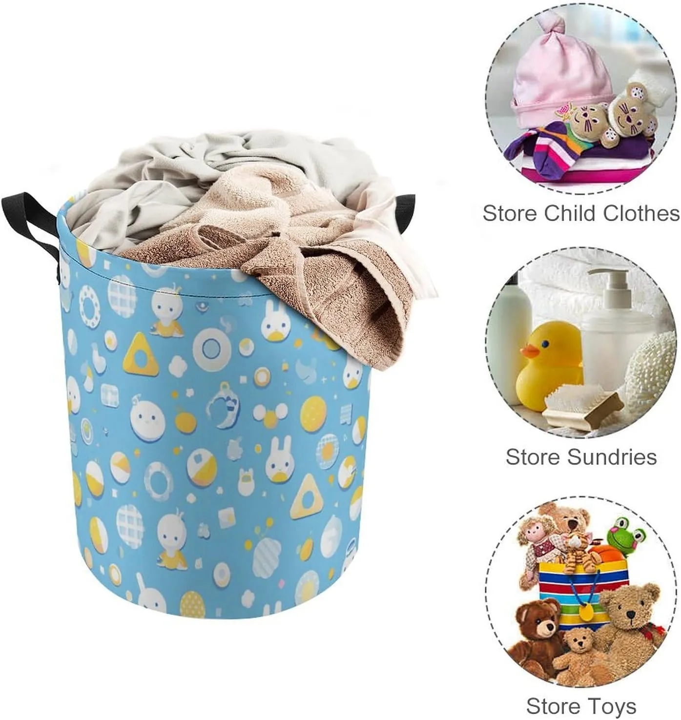 Laundry Hampers, Large Drawstring Laundry Bag, Removable Laundry Bags, Collapsible Storage Bin with Handles for Home Organization, Kids Room, Nursery Pattern