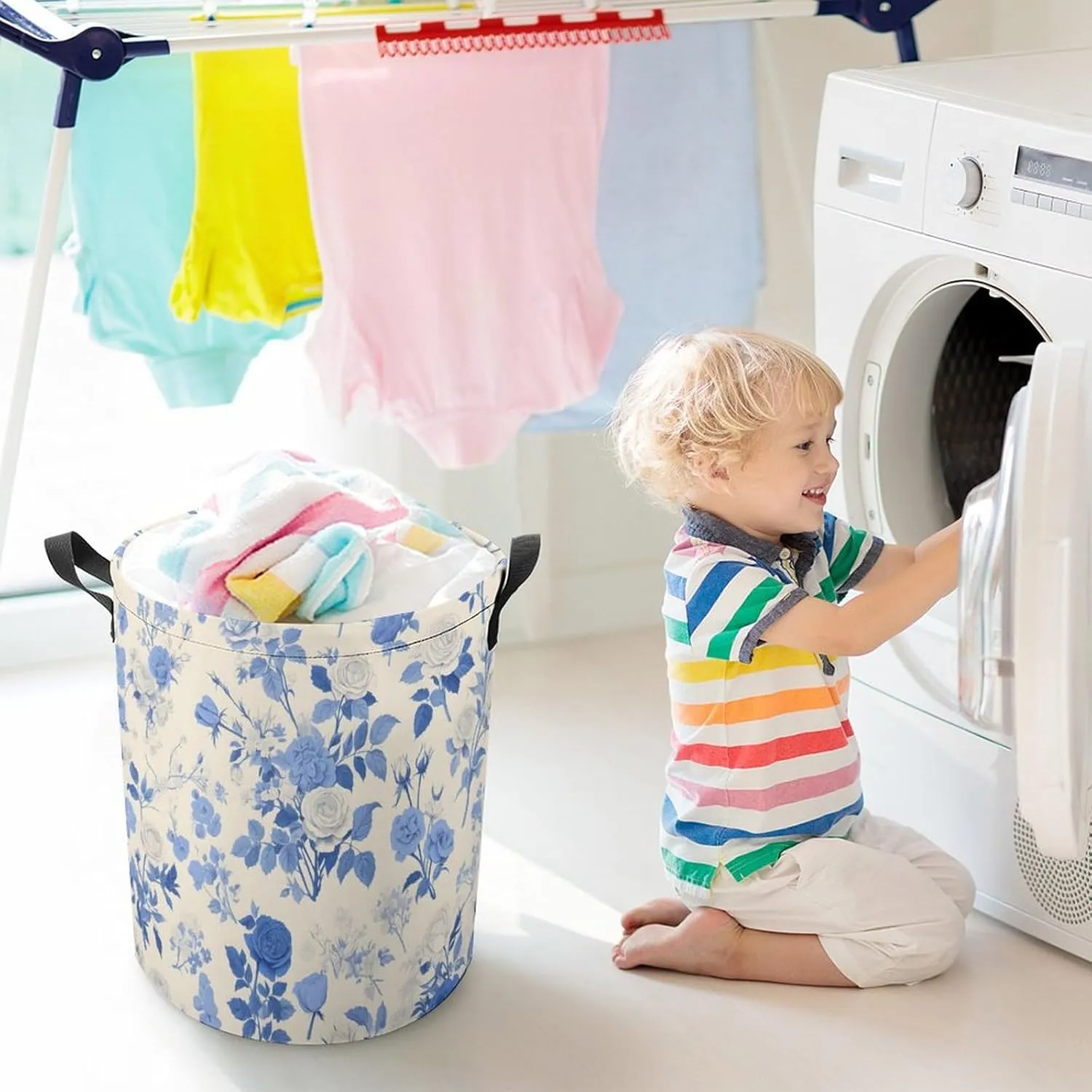 Laundry Hampers, Large Drawstring Laundry Bag, Removable Laundry Bags, Collapsible Storage Bin with Handles for Home Organization, Kids Room, Nursery Pattern