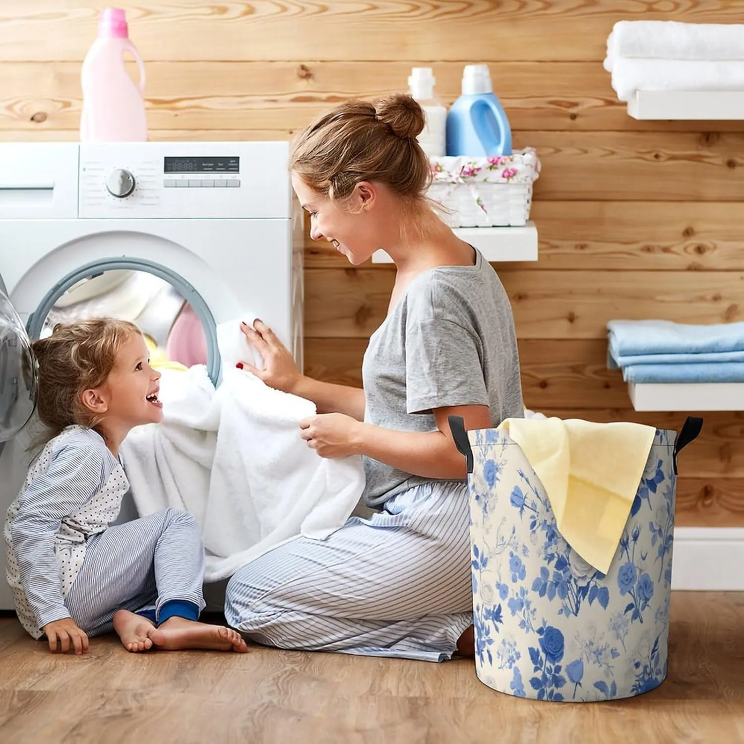 Laundry Hampers, Large Drawstring Laundry Bag, Removable Laundry Bags, Collapsible Storage Bin with Handles for Home Organization, Kids Room, Nursery Pattern