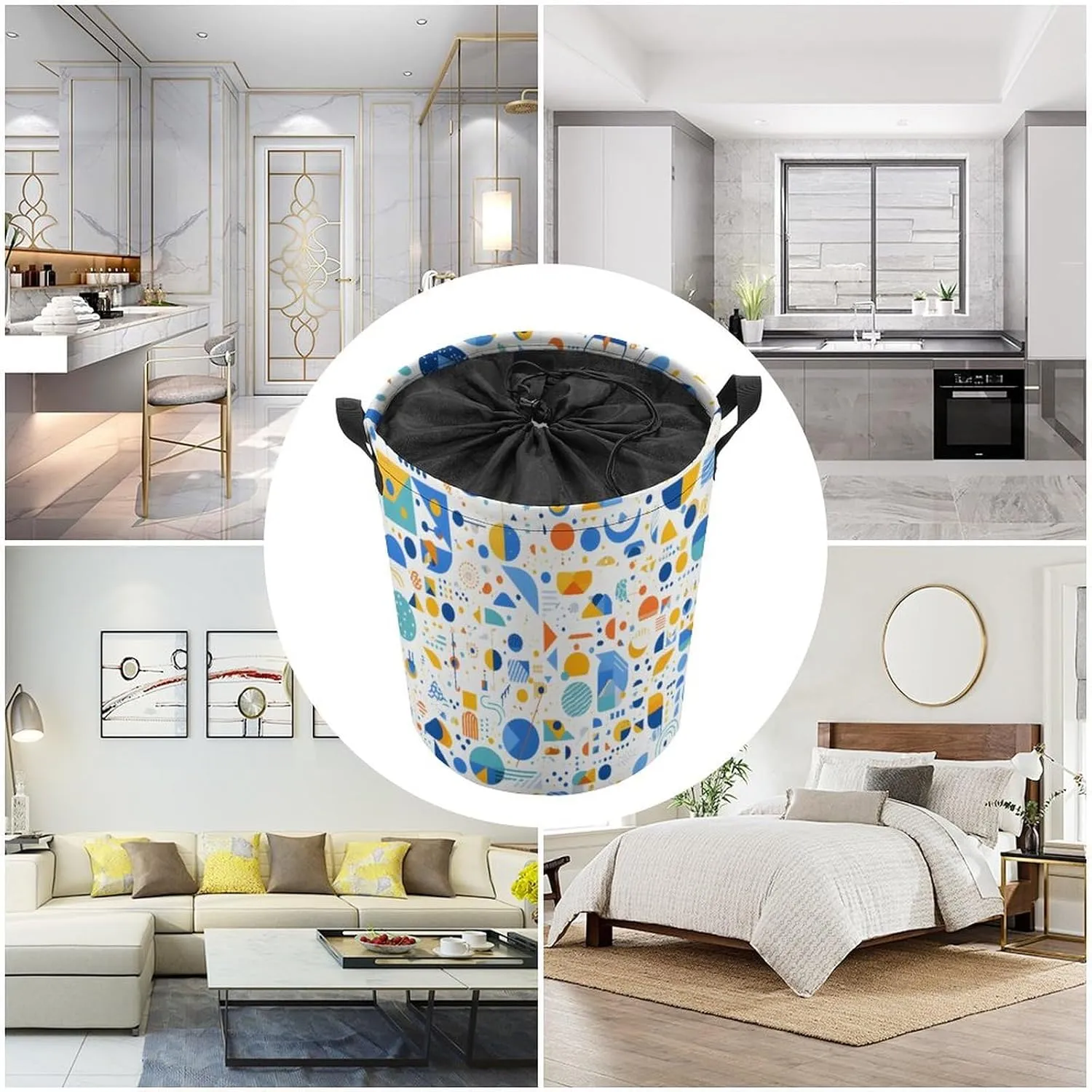 Laundry Hampers, Large Drawstring Laundry Bag, Removable Laundry Bags, Collapsible Storage Bin with Handles for Home Organization, Kids Room, Nursery Pattern