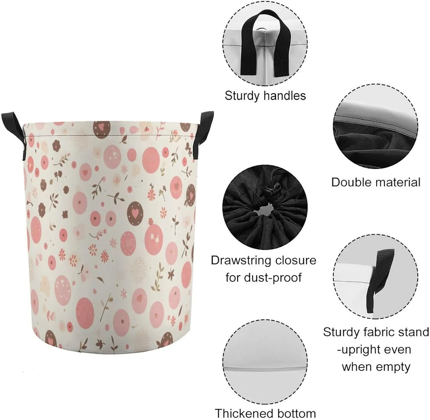 Laundry Hampers, Large Drawstring Laundry Bag, Removable Laundry Bags, Collapsible Storage Bin with Handles for Home Organization, Kids Room, Nursery Plant