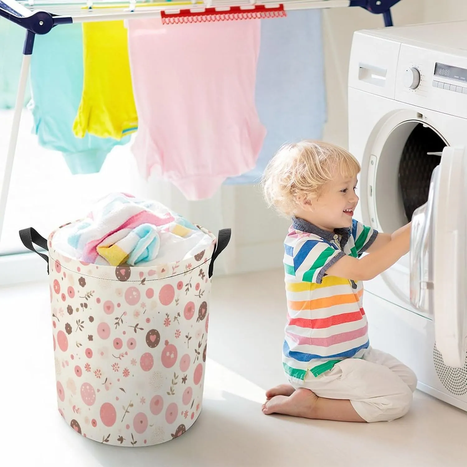 Laundry Hampers, Large Drawstring Laundry Bag, Removable Laundry Bags, Collapsible Storage Bin with Handles for Home Organization, Kids Room, Nursery Plant