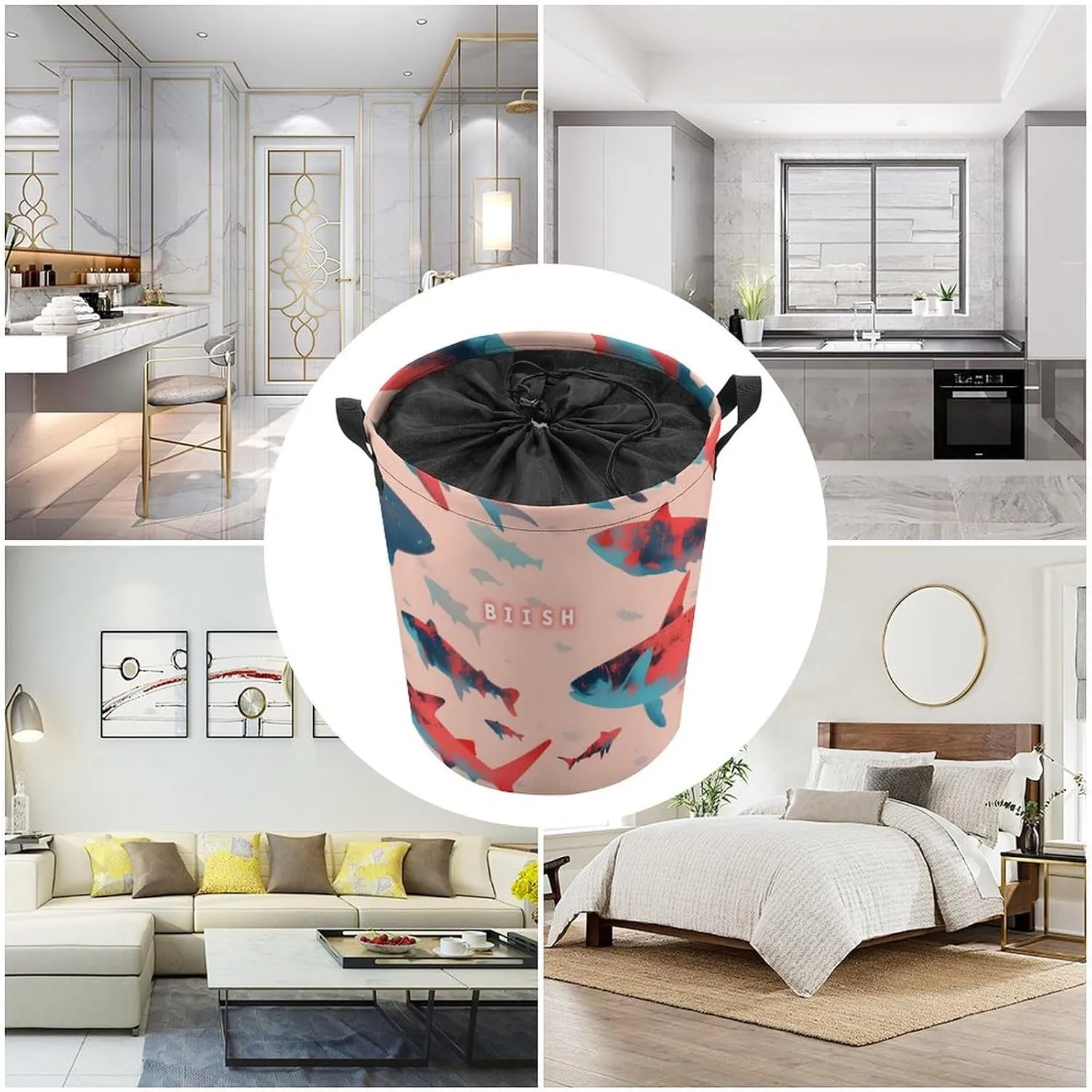 Laundry Hampers, Large Drawstring Laundry Bag, Removable Laundry Bags, Collapsible Storage Bin with Handles for Home Organization, Kids Room, Nursery Vertebrate