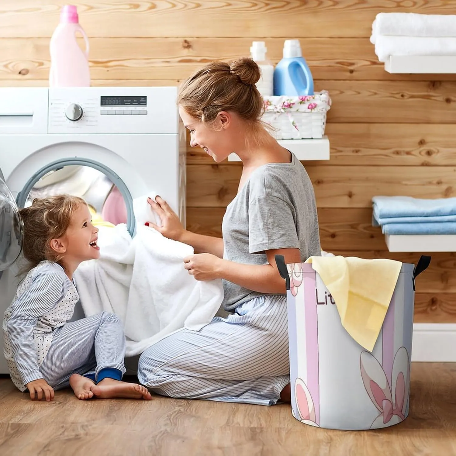 Laundry Hampers, Large Drawstring Laundry Bag, Removable Laundry Bags, Collapsible Storage Bin with Handles for Home Organization, Kids Room, Nursery Vertebrate