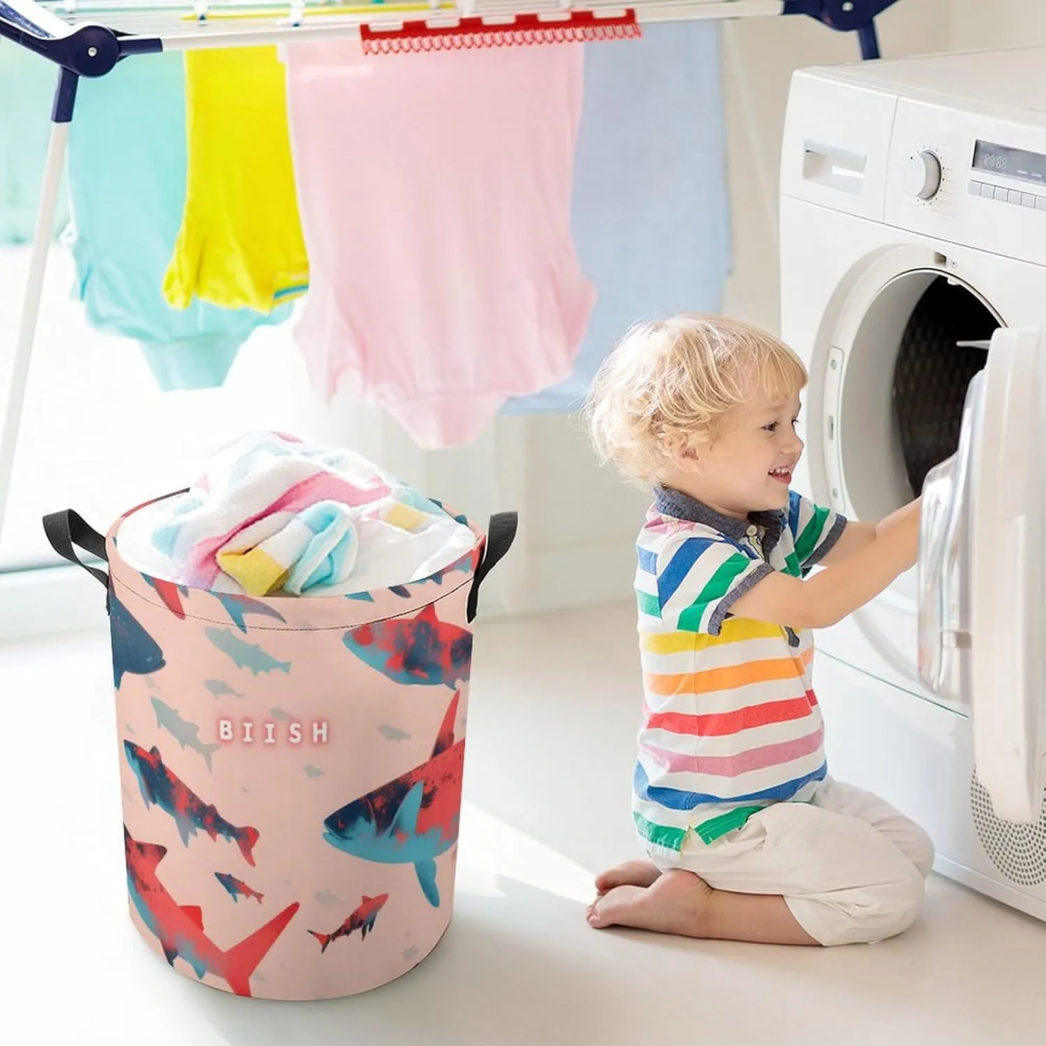 Laundry Hampers, Large Drawstring Laundry Bag, Removable Laundry Bags, Collapsible Storage Bin with Handles for Home Organization, Kids Room, Nursery Vertebrate