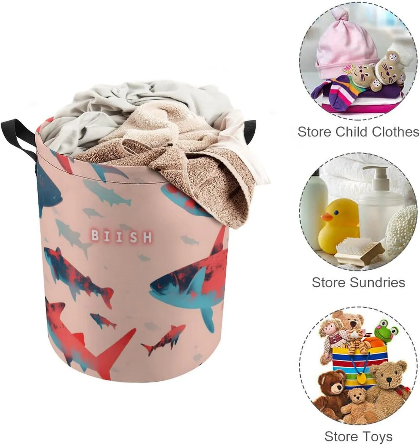 Laundry Hampers, Large Drawstring Laundry Bag, Removable Laundry Bags, Collapsible Storage Bin with Handles for Home Organization, Kids Room, Nursery Vertebrate