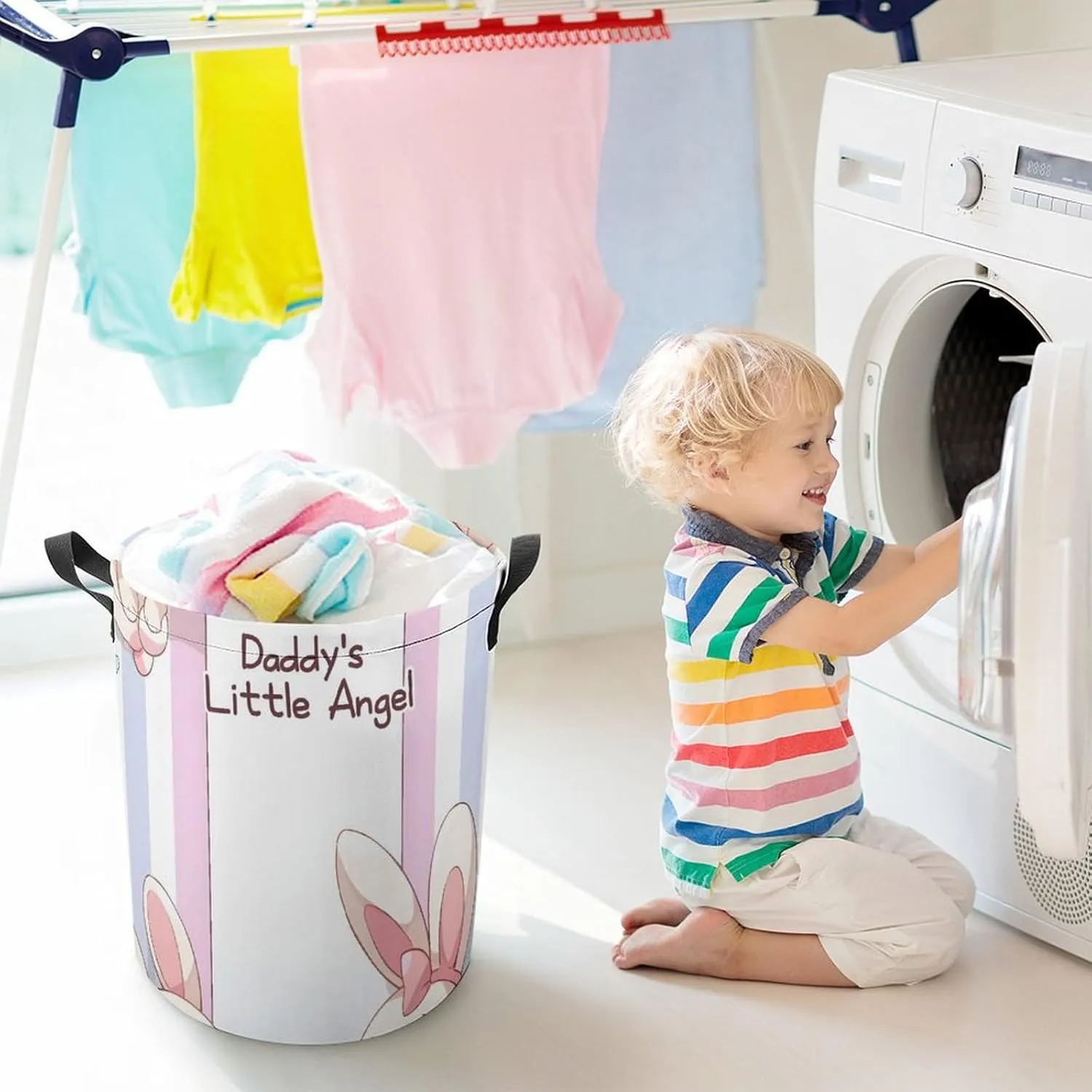 Laundry Hampers, Large Drawstring Laundry Bag, Removable Laundry Bags, Collapsible Storage Bin with Handles for Home Organization, Kids Room, Nursery Vertebrate