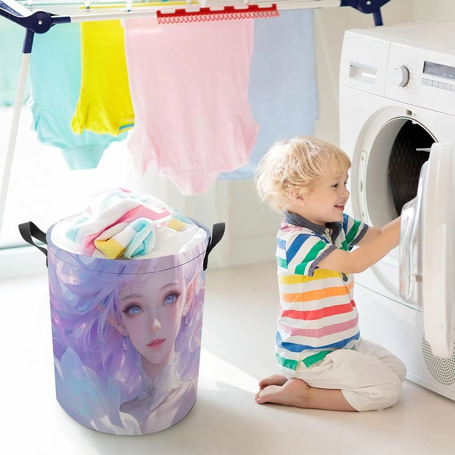 Laundry Hampers, Large Drawstring Laundry Bag, Removable Laundry Bags, Collapsible Storage Bin with Handles for Home Organization, Kids Room, Nursery Vertebrate