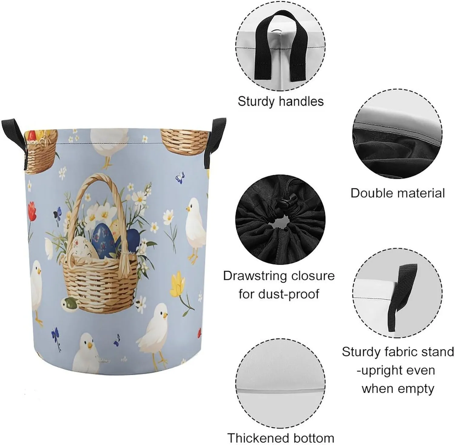 Laundry Hampers, Large Drawstring Laundry Bag, Removable Laundry Bags, Collapsible Storage Bin with Handles for Home Organization, Kids Room, Nursery Vertebrate