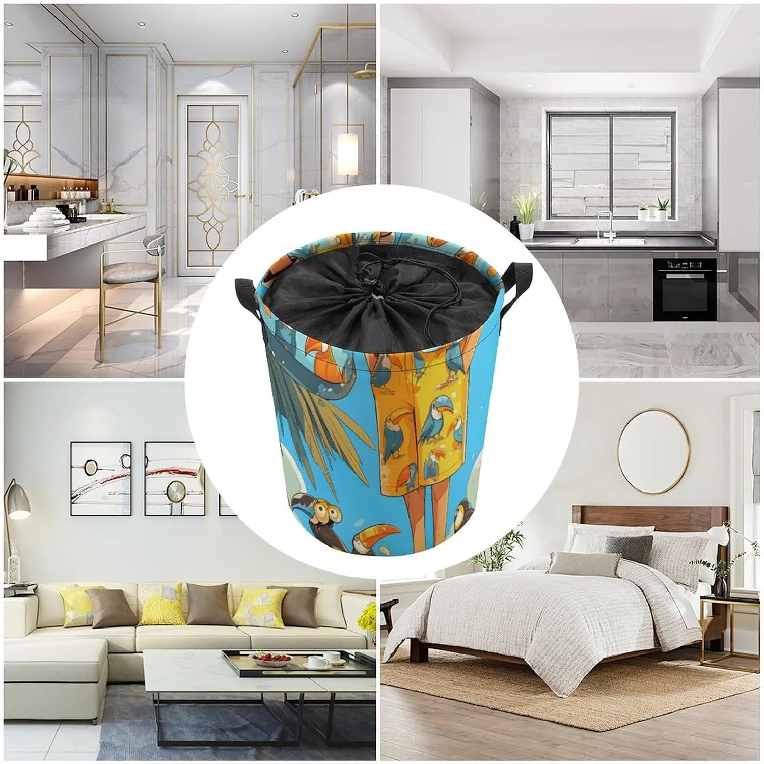 Laundry Hampers, Large Drawstring Laundry Bag, Removable Laundry Bags, Collapsible Storage Bin with Handles for Home Organization, Kids Room, Nursery Vertebrate