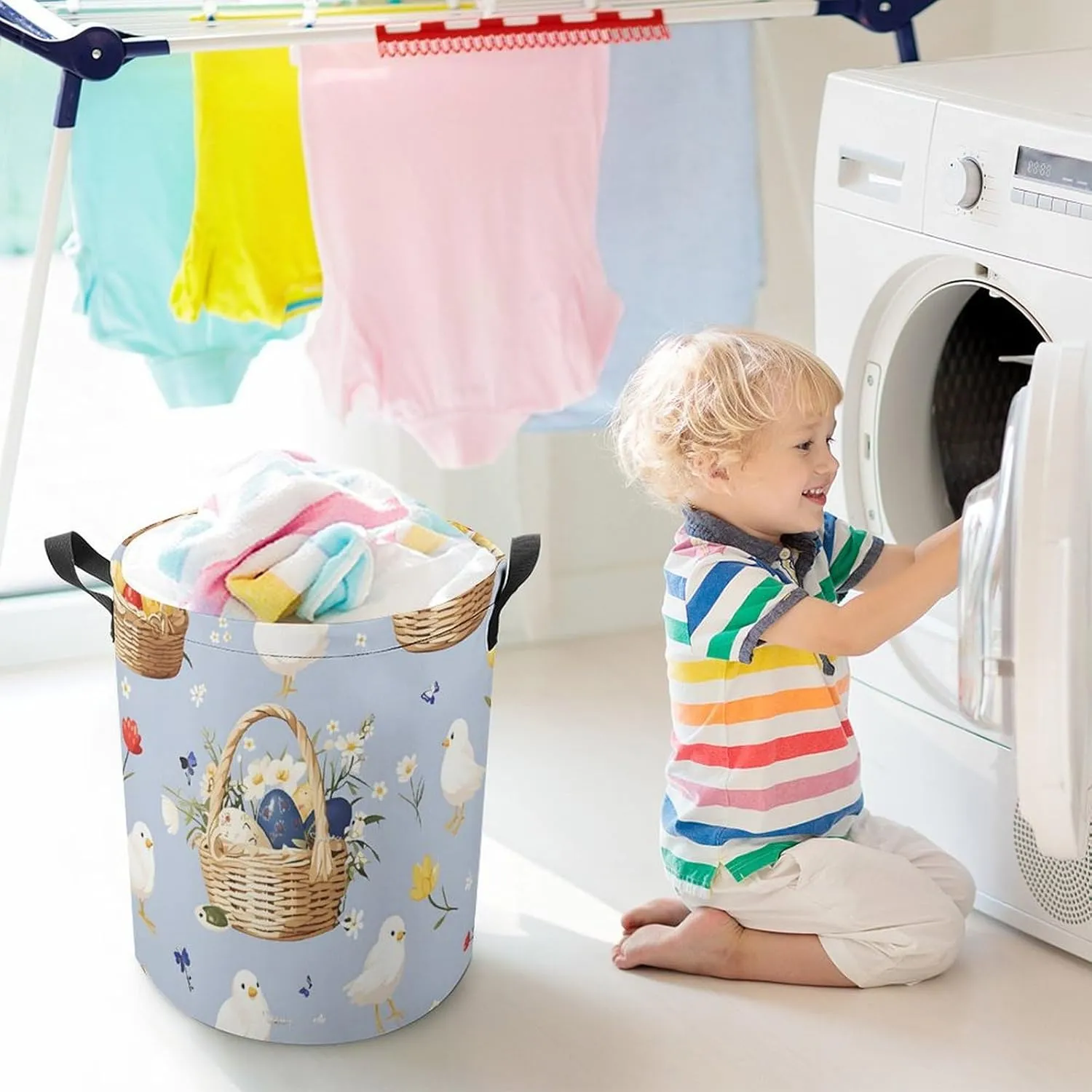 Laundry Hampers, Large Drawstring Laundry Bag, Removable Laundry Bags, Collapsible Storage Bin with Handles for Home Organization, Kids Room, Nursery Vertebrate