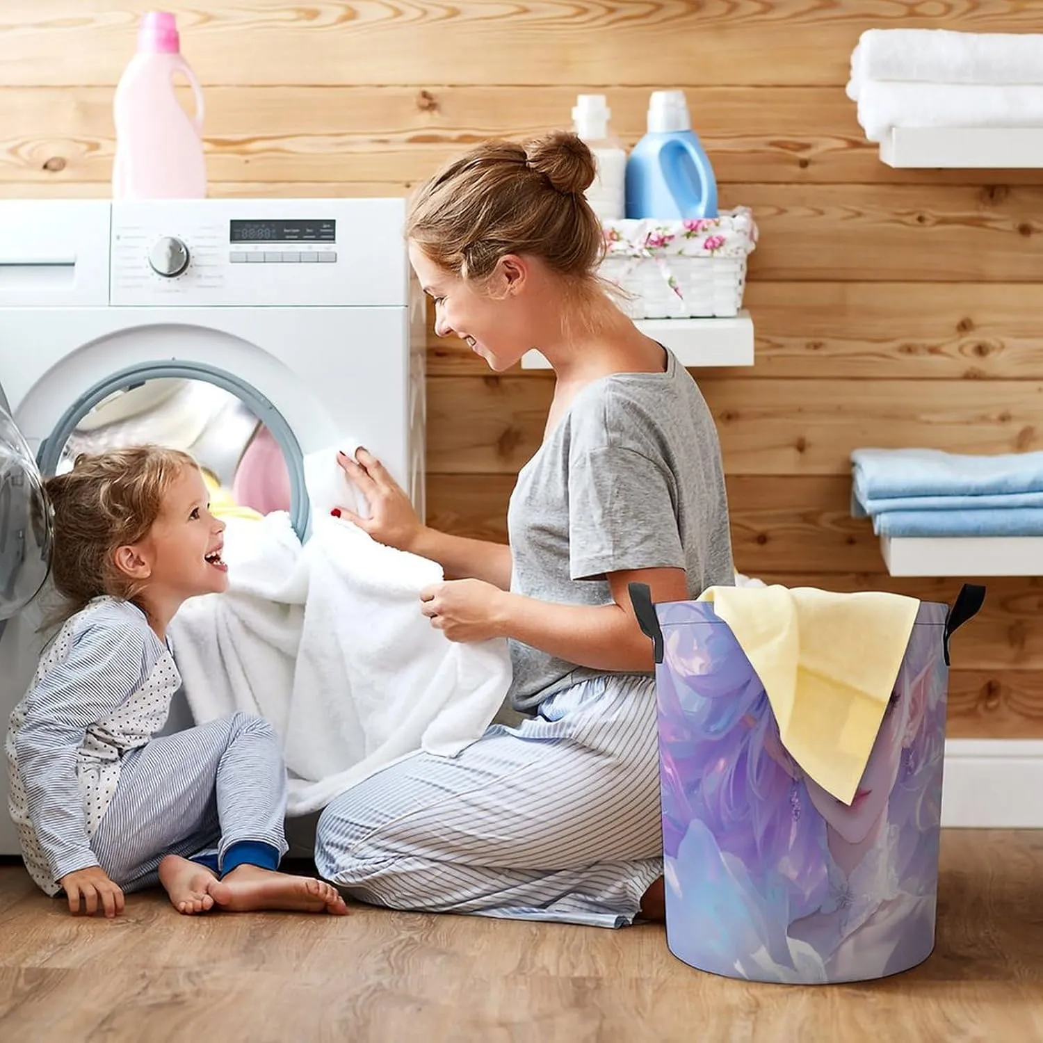 Laundry Hampers, Large Drawstring Laundry Bag, Removable Laundry Bags, Collapsible Storage Bin with Handles for Home Organization, Kids Room, Nursery Vertebrate