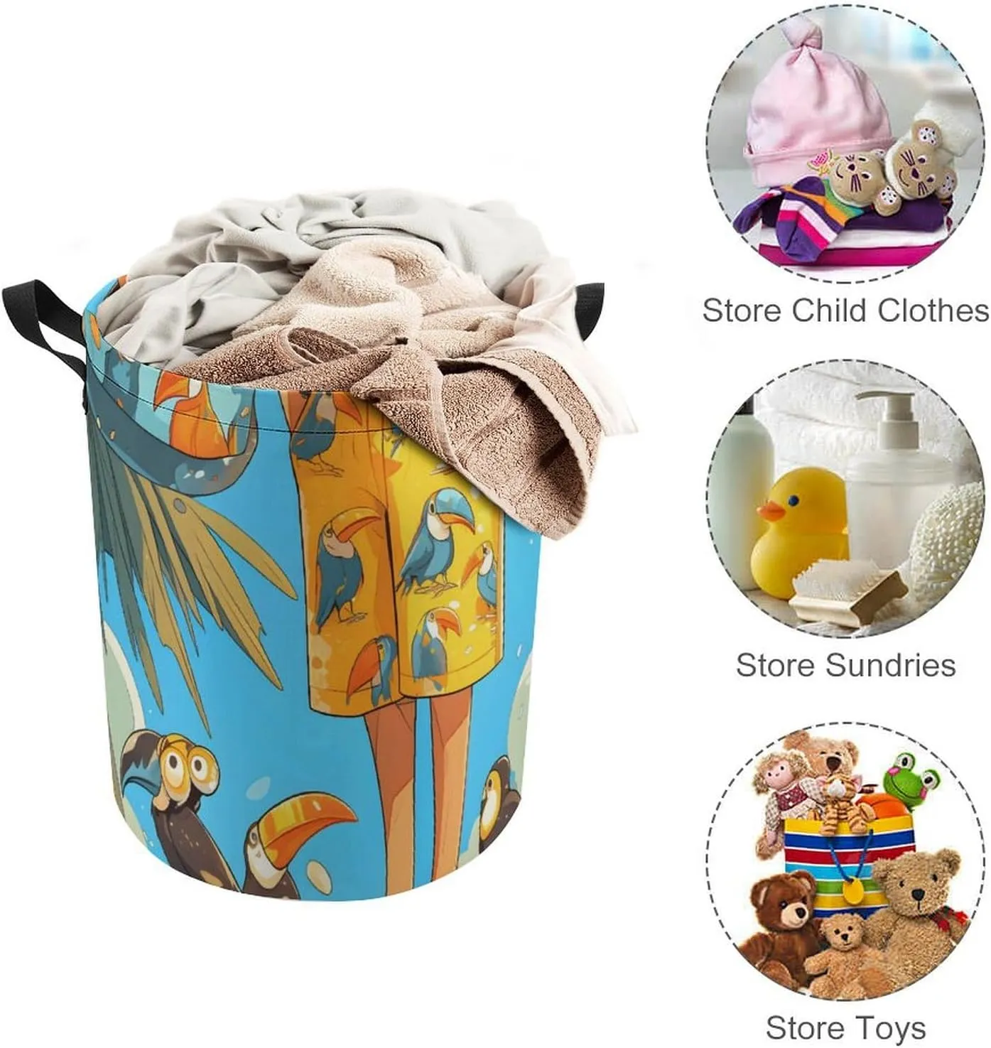 Laundry Hampers, Large Drawstring Laundry Bag, Removable Laundry Bags, Collapsible Storage Bin with Handles for Home Organization, Kids Room, Nursery Vertebrate