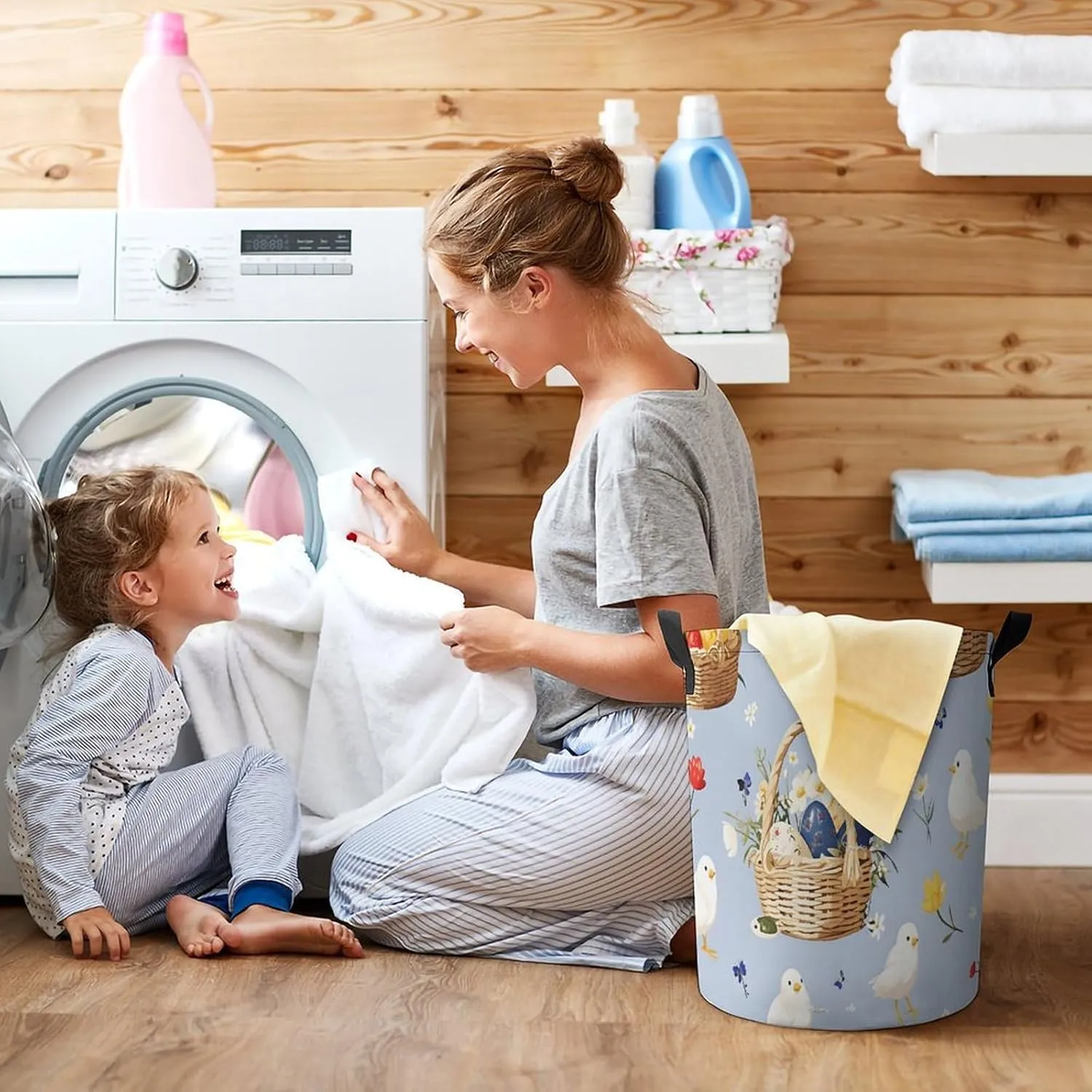 Laundry Hampers, Large Drawstring Laundry Bag, Removable Laundry Bags, Collapsible Storage Bin with Handles for Home Organization, Kids Room, Nursery Vertebrate