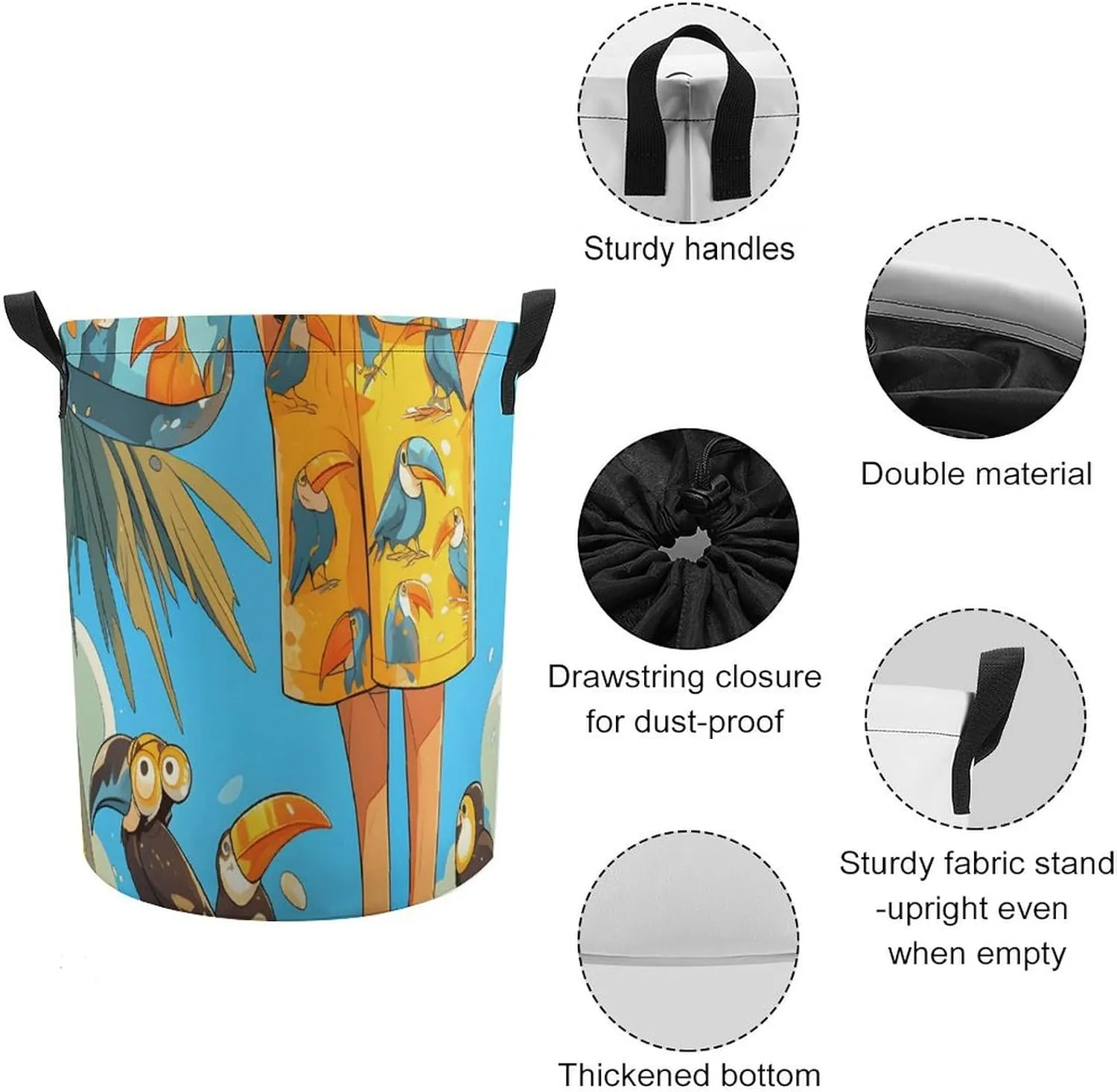 Laundry Hampers, Large Drawstring Laundry Bag, Removable Laundry Bags, Collapsible Storage Bin with Handles for Home Organization, Kids Room, Nursery Vertebrate