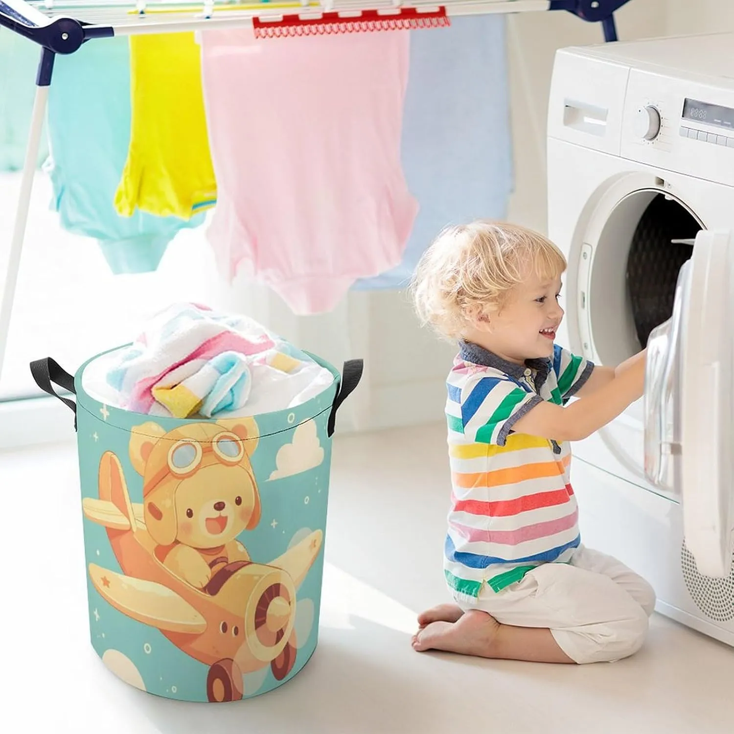 Laundry Hampers, Large Drawstring Laundry Bag, Removable Laundry Bags, Collapsible Storage Bin with Handles for Home Organization, Kids Room, Nursery Wheel