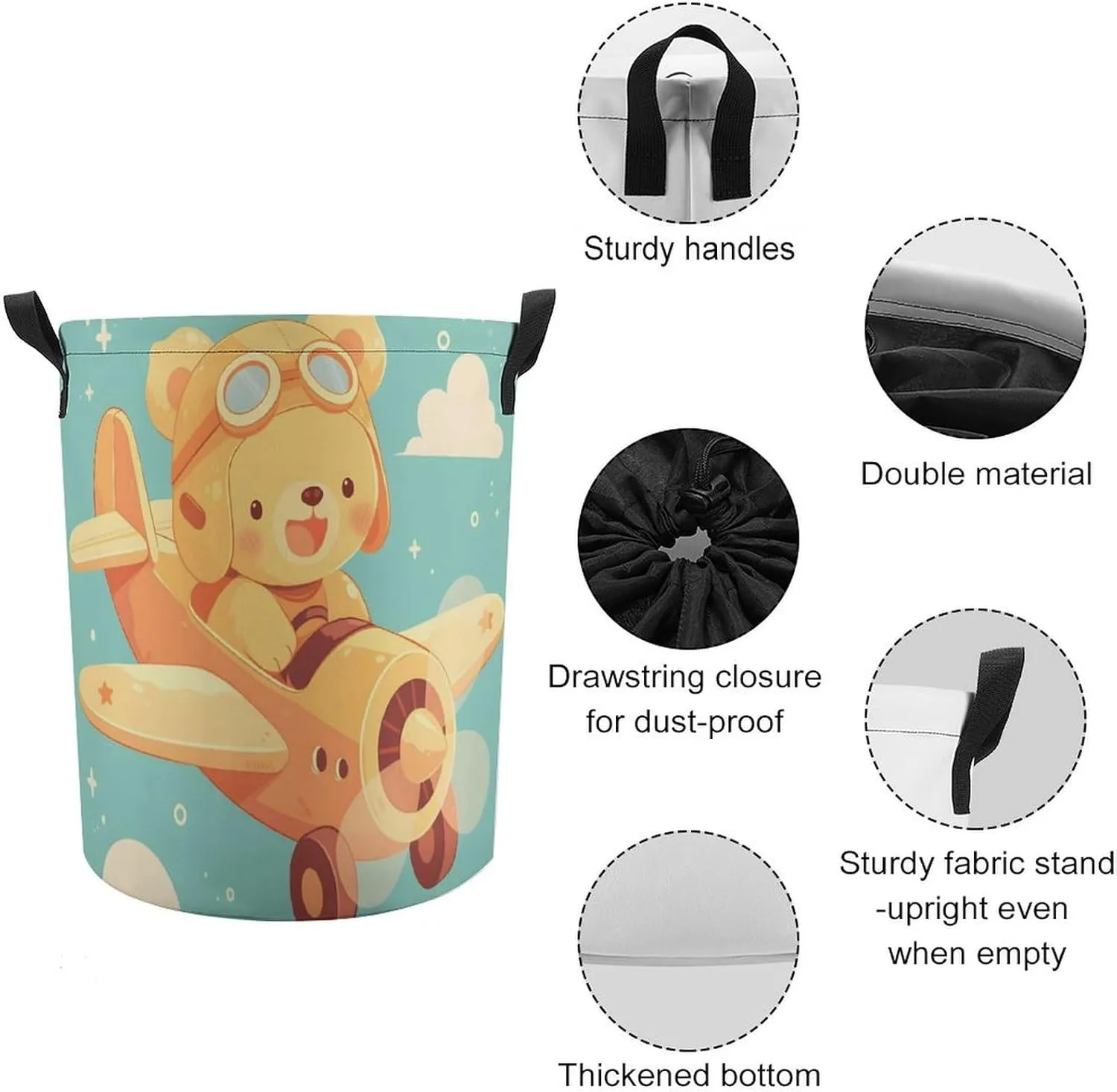 Laundry Hampers, Large Drawstring Laundry Bag, Removable Laundry Bags, Collapsible Storage Bin with Handles for Home Organization, Kids Room, Nursery Wheel