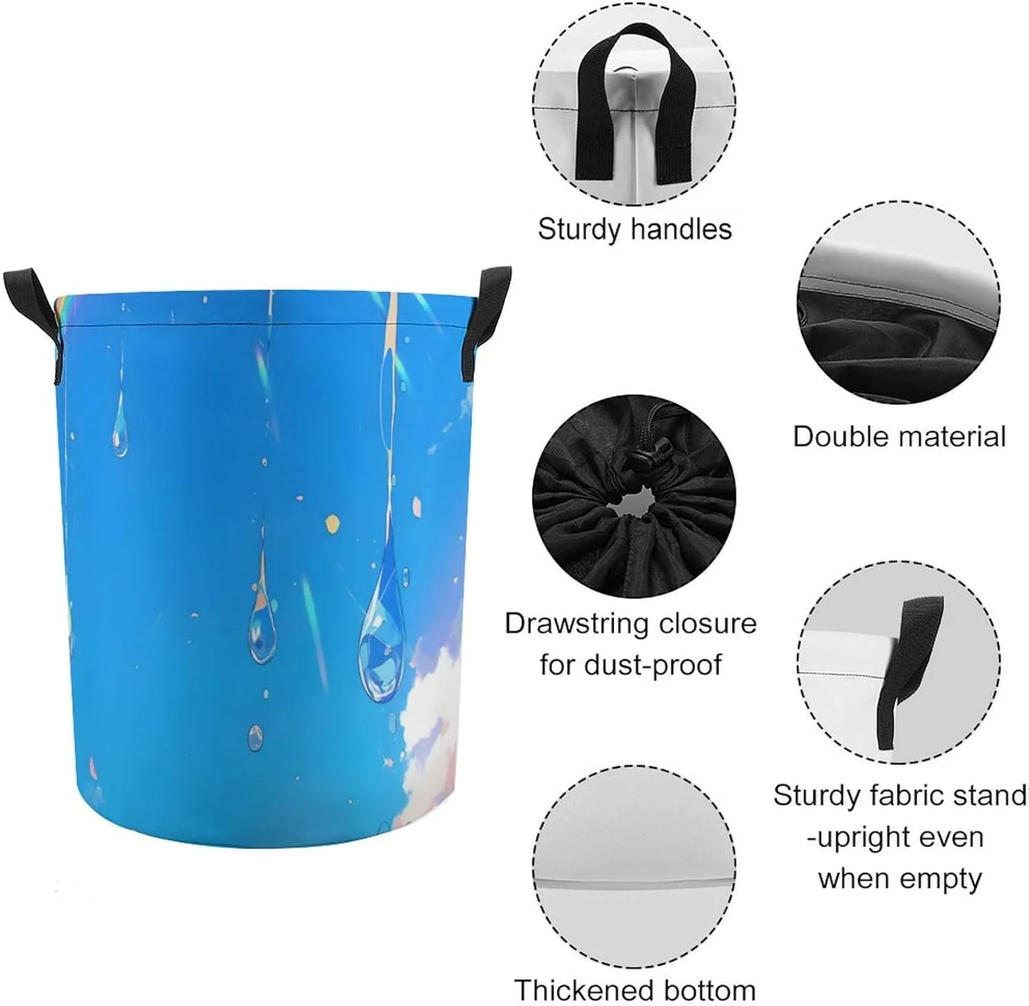 Laundry Hampers, Large Drawstring Laundry Bag, Removable Laundry Bags, Collapsible Storage Bin with Handles for Home Organization, Kids Room, Nursery