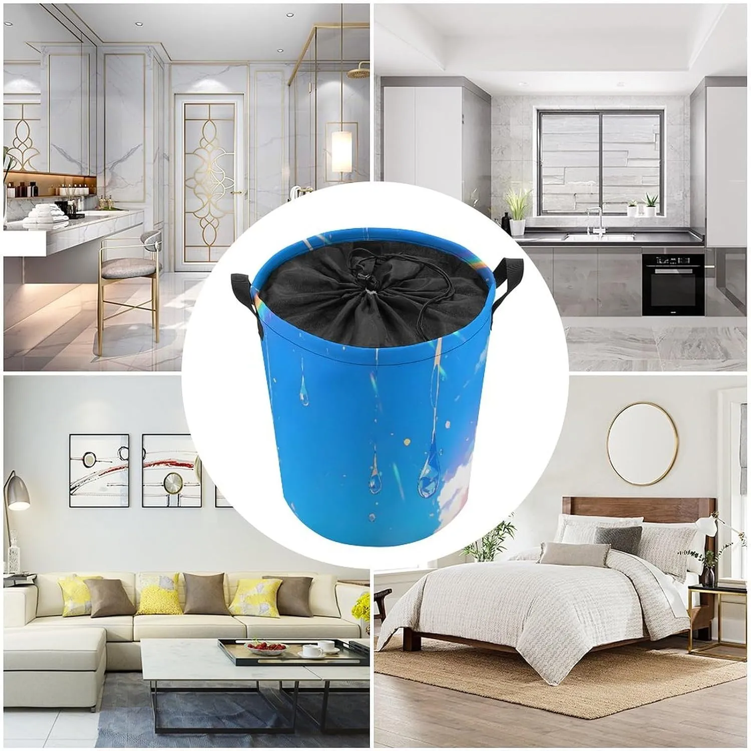 Laundry Hampers, Large Drawstring Laundry Bag, Removable Laundry Bags, Collapsible Storage Bin with Handles for Home Organization, Kids Room, Nursery