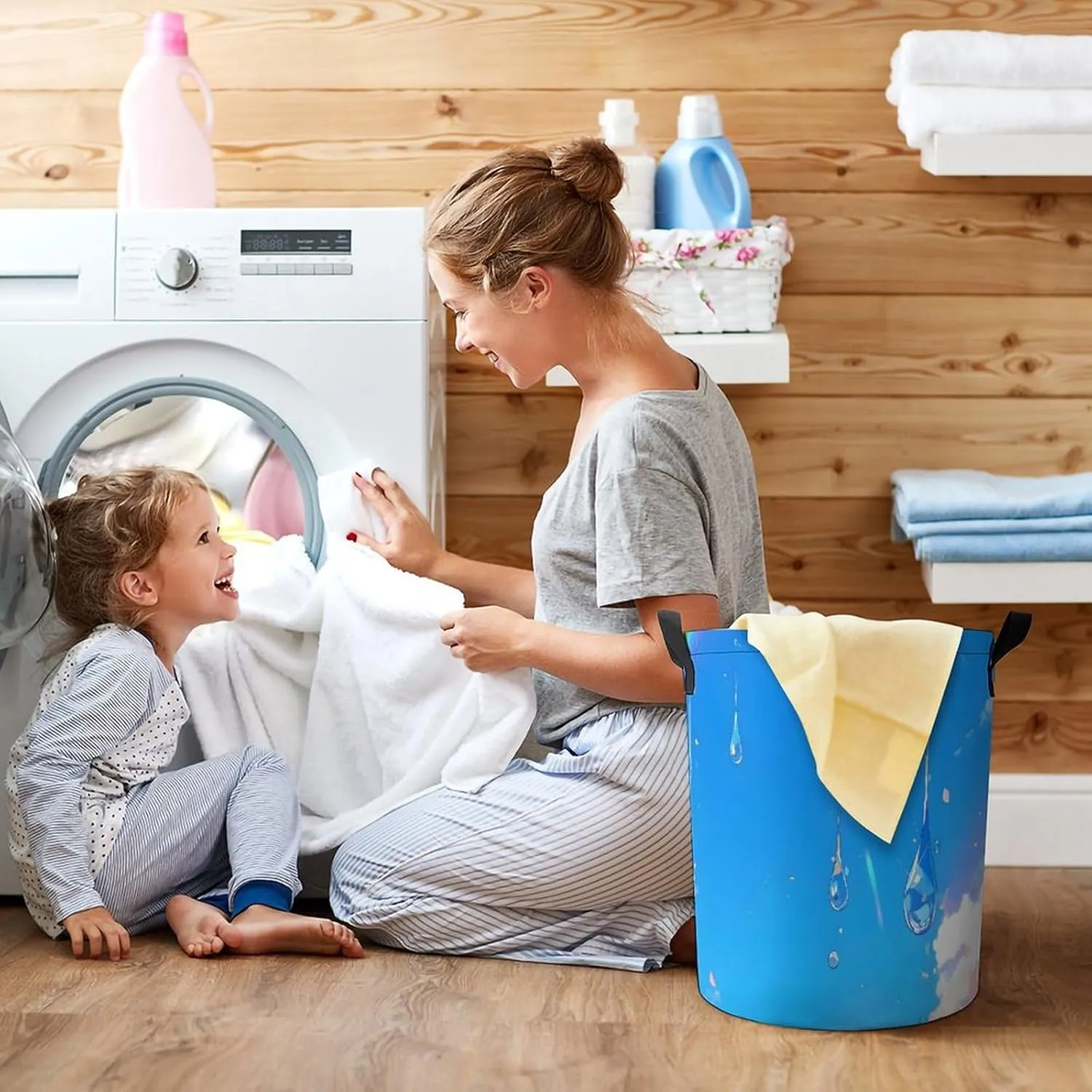 Laundry Hampers, Large Drawstring Laundry Bag, Removable Laundry Bags, Collapsible Storage Bin with Handles for Home Organization, Kids Room, Nursery
