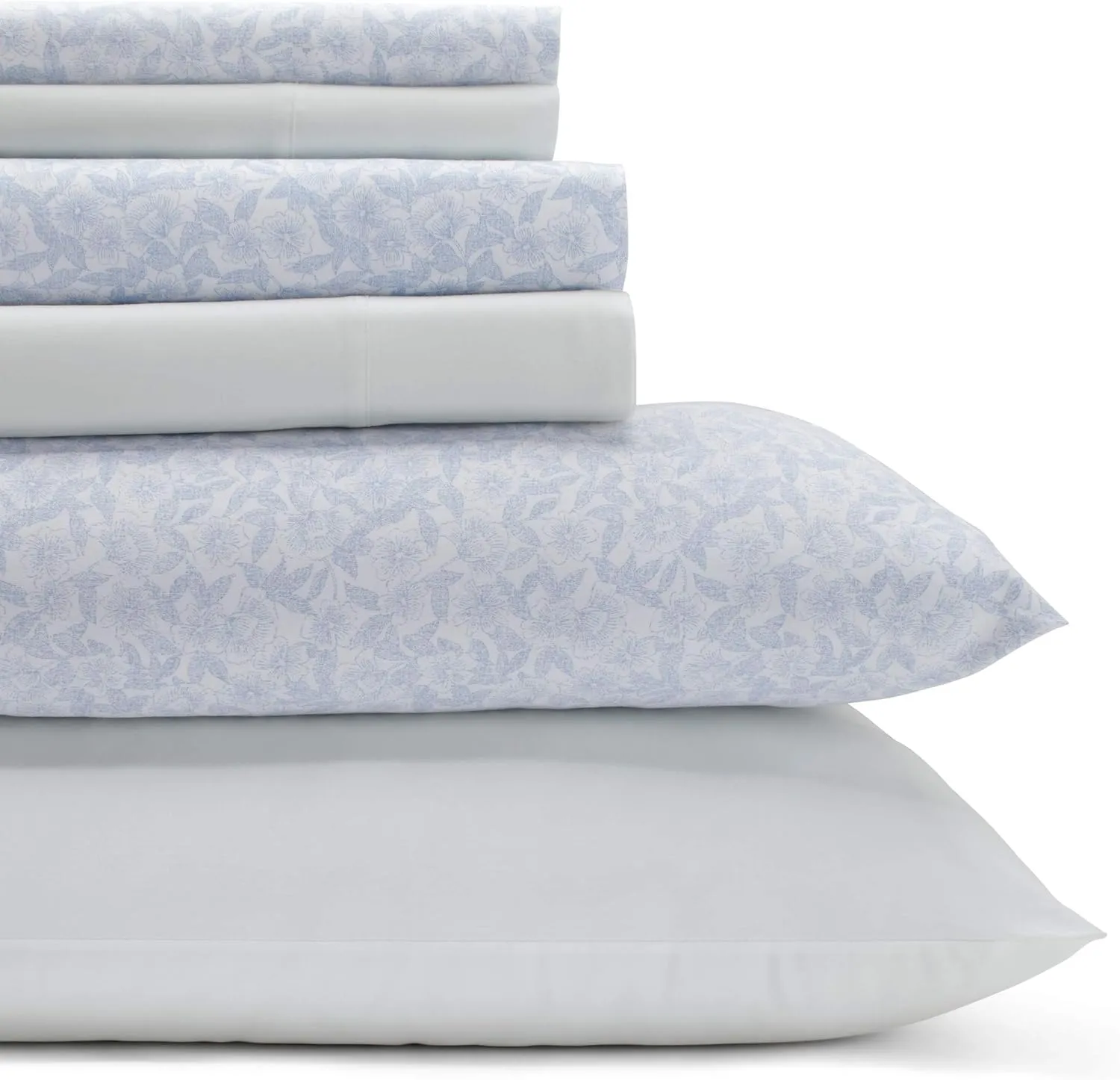 Laura Ashley - Queen Sheets, Cotton Percale 6-Piece Bedding Set, Crisp & Cool Home Decor (Belle Blue Cashmere, Queen)