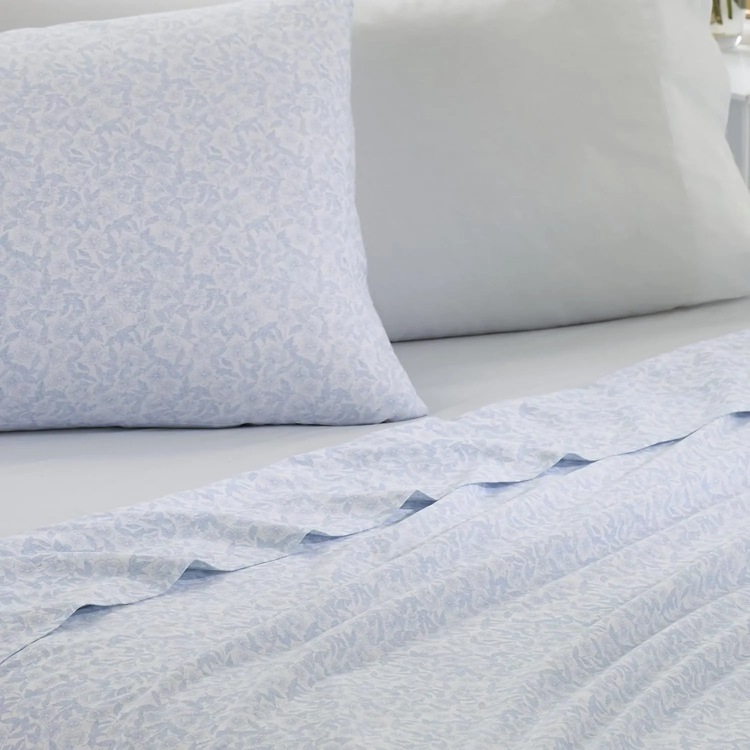 Laura Ashley - Queen Sheets, Cotton Percale 6-Piece Bedding Set, Crisp & Cool Home Decor (Belle Blue Cashmere, Queen)