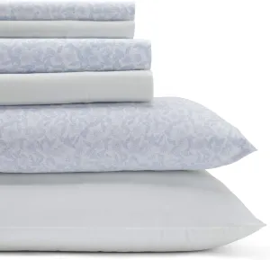 Laura Ashley - Queen Sheets, Cotton Percale 6-Piece Bedding Set, Crisp & Cool Home Decor (Belle Blue Cashmere, Queen)