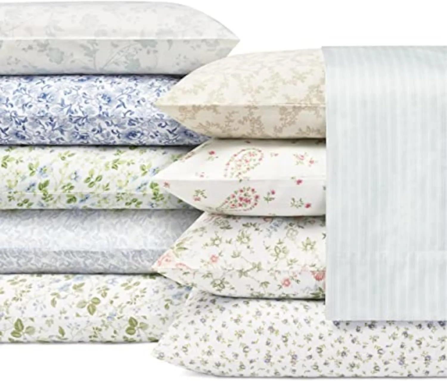 Laura Ashley - Queen Sheets, Cotton Percale 6-Piece Bedding Set, Crisp & Cool Home Decor (Belle Blue Cashmere, Queen)