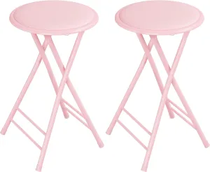 Lavish Home Set of 2 Counter Height Bar Stools – 24-Inch Backless Folding Chairs with 225lb Capacity for Kitchen, Rec Room, or Game Room (Pink)