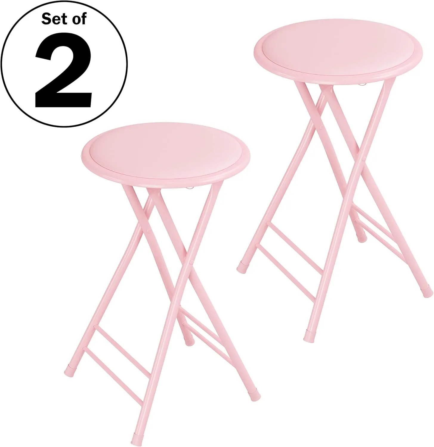 Lavish Home Set of 2 Counter Height Bar Stools – 24-Inch Backless Folding Chairs with 225lb Capacity for Kitchen, Rec Room, or Game Room (Pink)