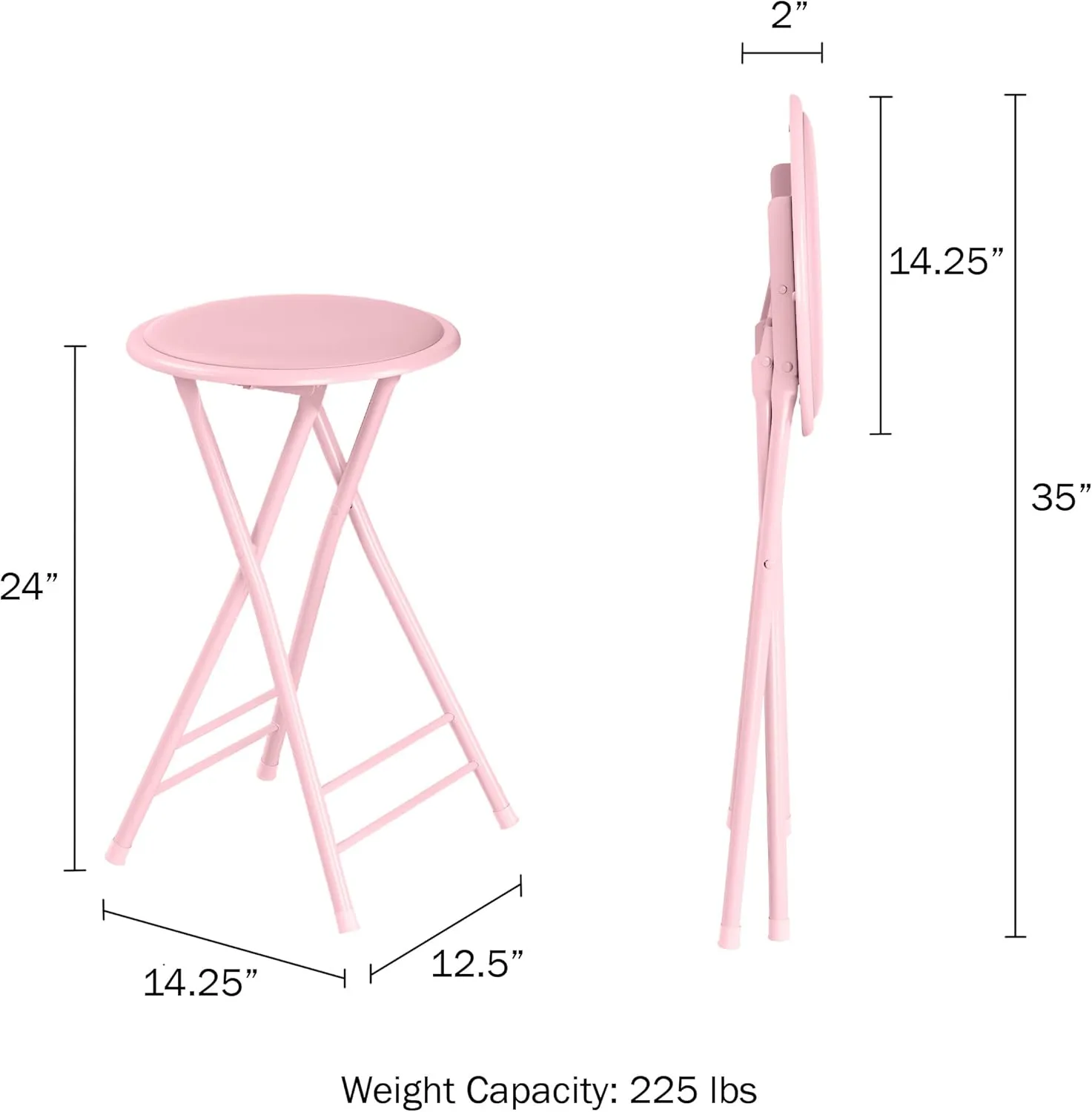 Lavish Home Set of 2 Counter Height Bar Stools – 24-Inch Backless Folding Chairs with 225lb Capacity for Kitchen, Rec Room, or Game Room (Pink)