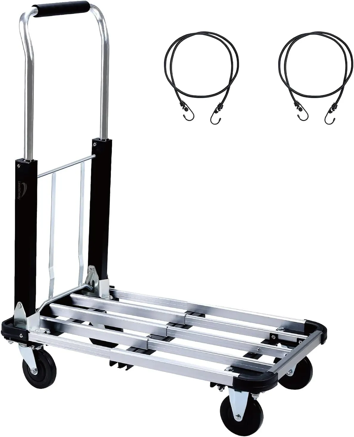 LEADALLWAY Foldable Push Cart Aluminum Alloy Platform Cart with 4-Wheel,Adjustable Length,330-LB Capacity(with 2 Ropes)